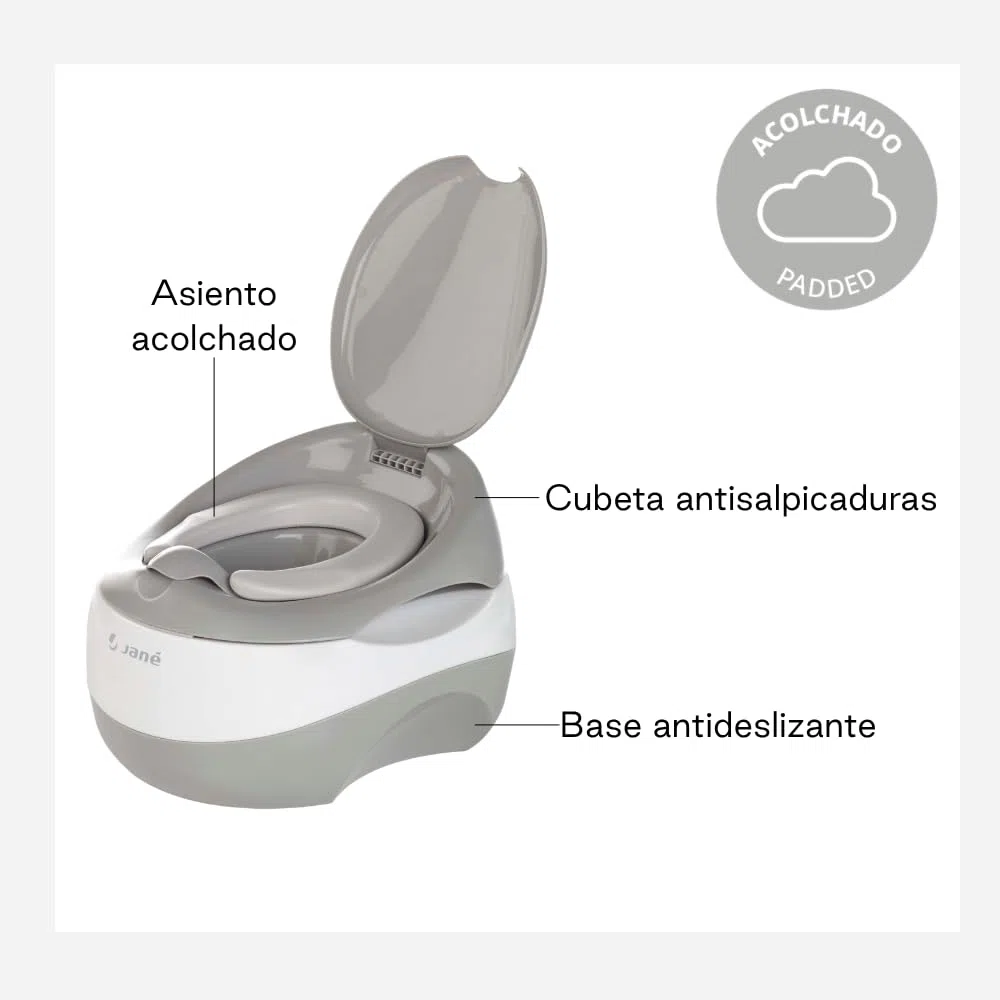 Jané Orinal Bebé 3 en 1, Orinal + Reductor WC + Alzador Niño, Antideslizante, Asiento Acolchado, desde 18 Meses hasta 50 kg