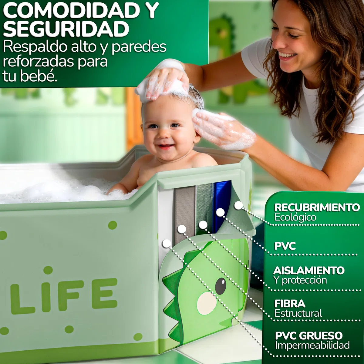 Kit Bañera Plegable Bebe - Bañera Portátil Bebé con Jarra, Bolsa y Accesorios - Bañera Bebé Grande Antideslizante - Plegable Viaje o Plato Ducha - Color Verde