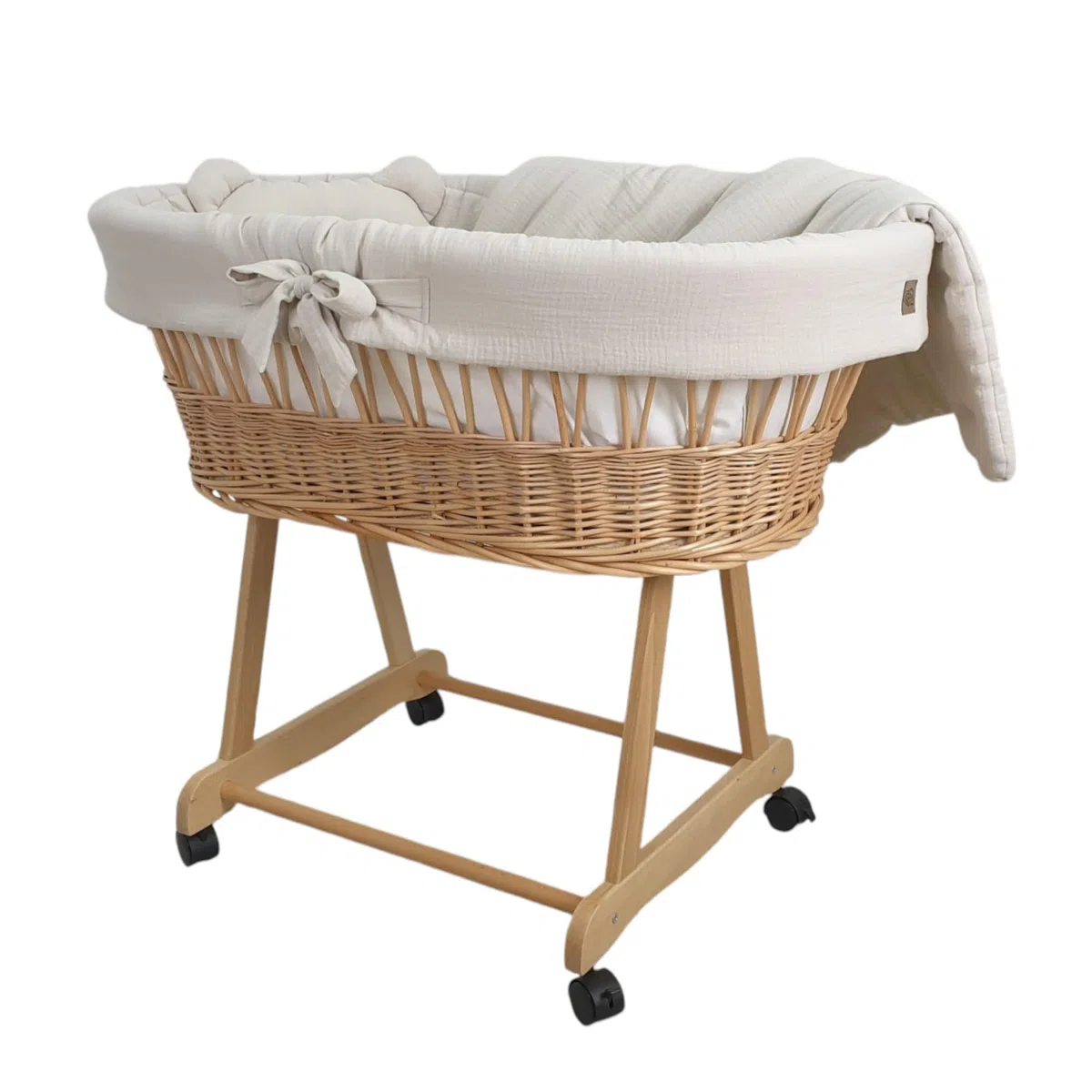Generic cesta, moisés, carrito marrón/natural con estructura, colchón y ropa de cama (crudo)