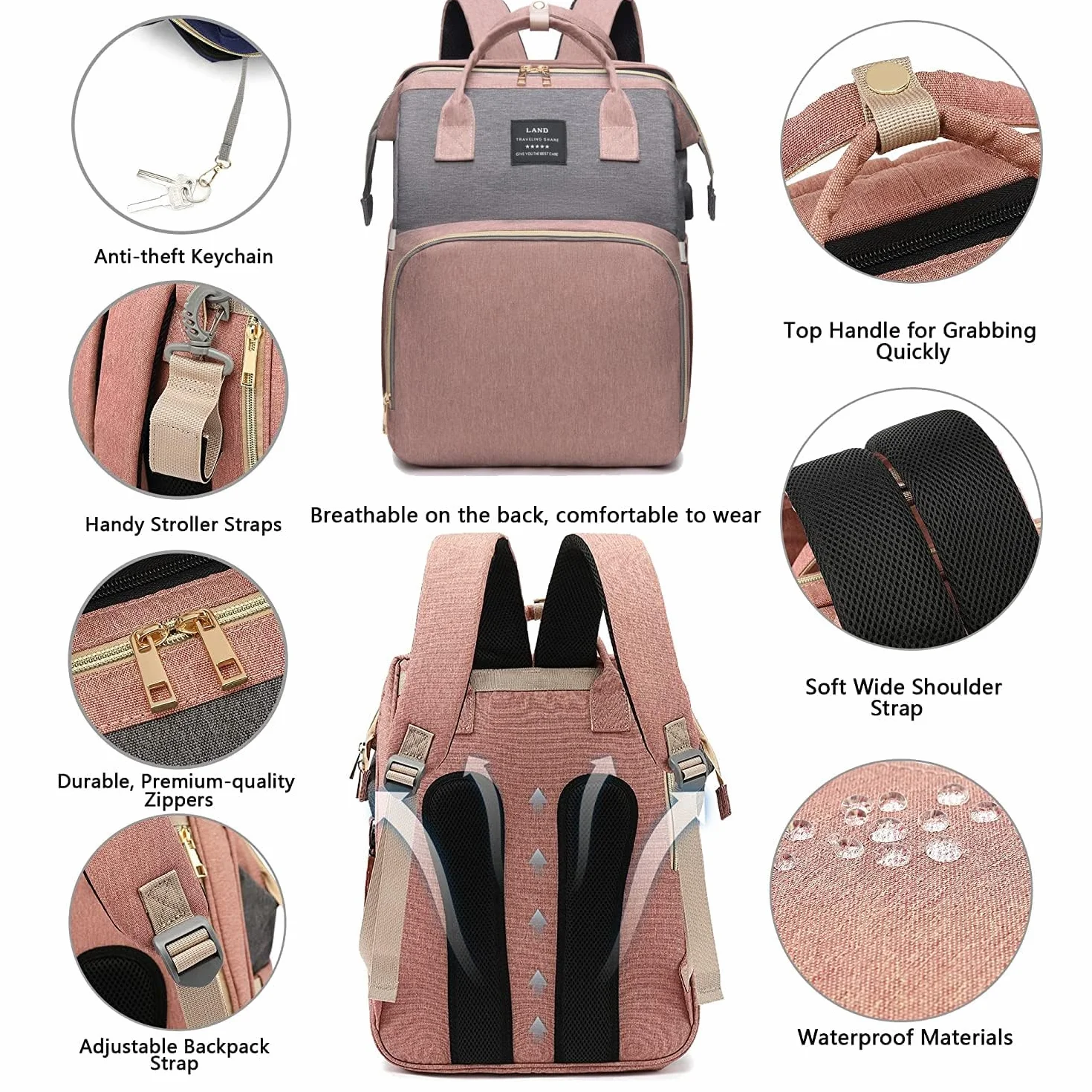 Mochilas de Pañales para Bebé,cuna portátil para bebés y niños,plegable,organizador de mochila para pañales de cuna multifuncional con cambiador de pañales