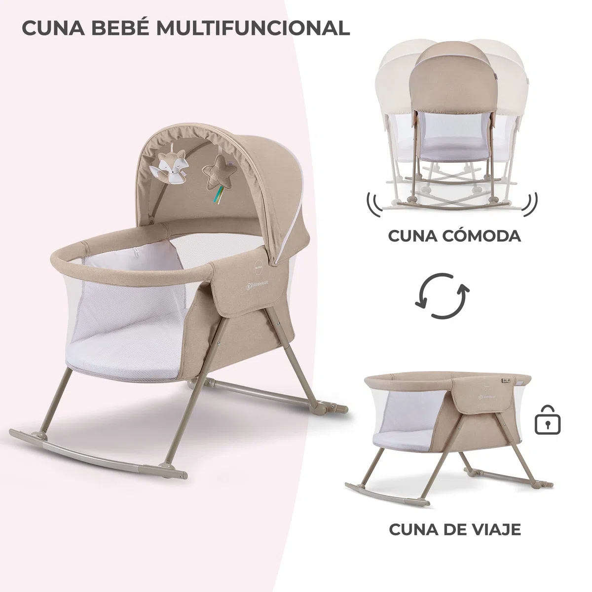 kk Kinderkraft Cuna Bebé LOVI, Moisés, Bolsa de Transporte, Juegos, Viaje, Beige