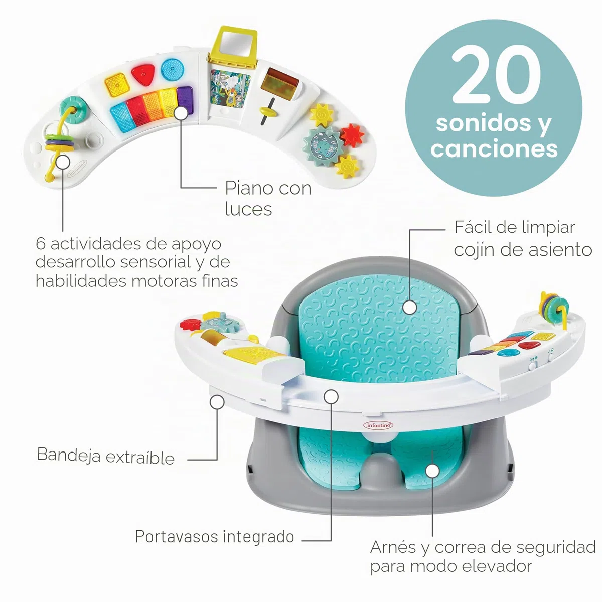 Infantino Música y luces 3 en 1 Asiento y elevador Discovery