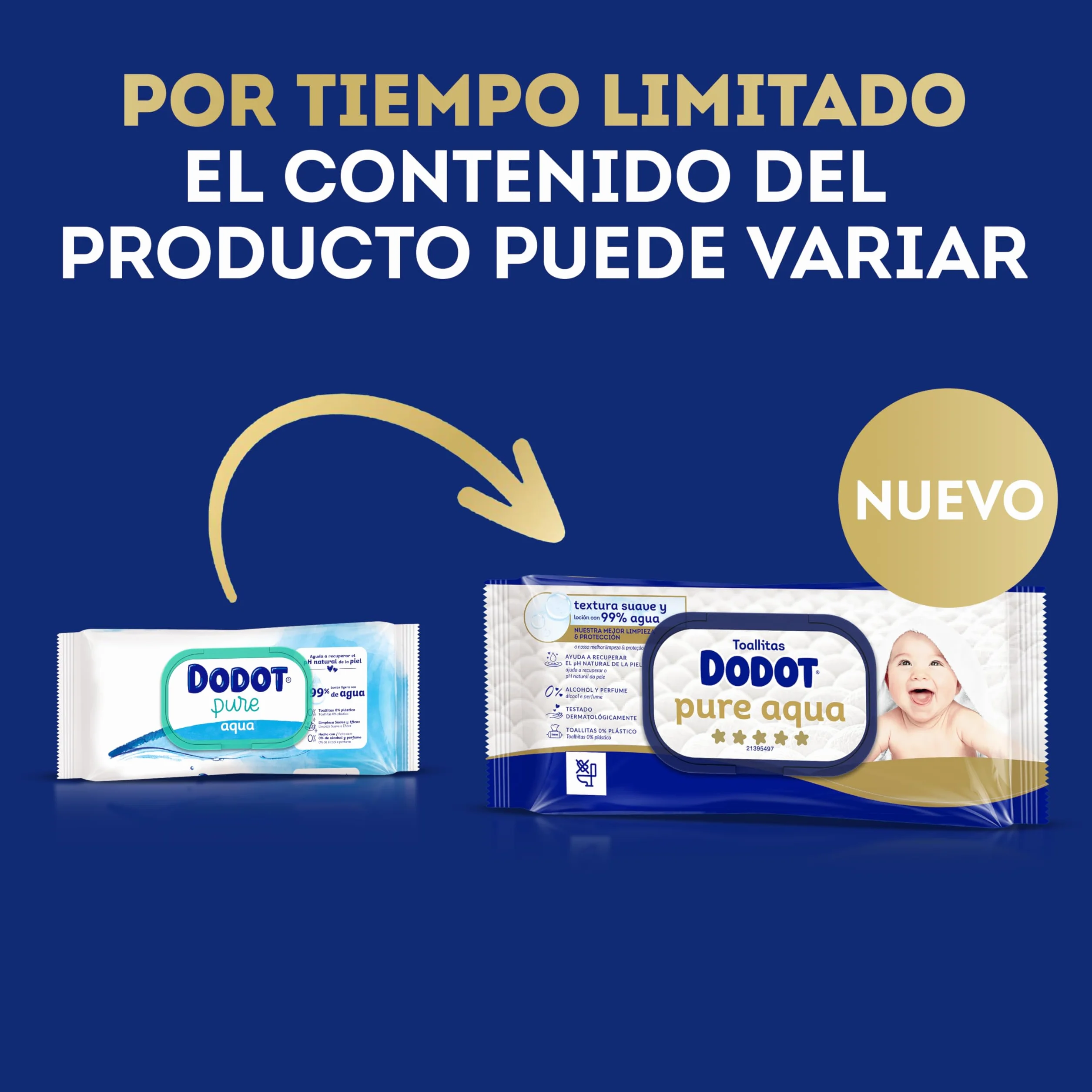Dodot Toallitas Pure Aqua Para Bebé 1152 Toallitas 24 Packs 99% Agua Sin Plástico