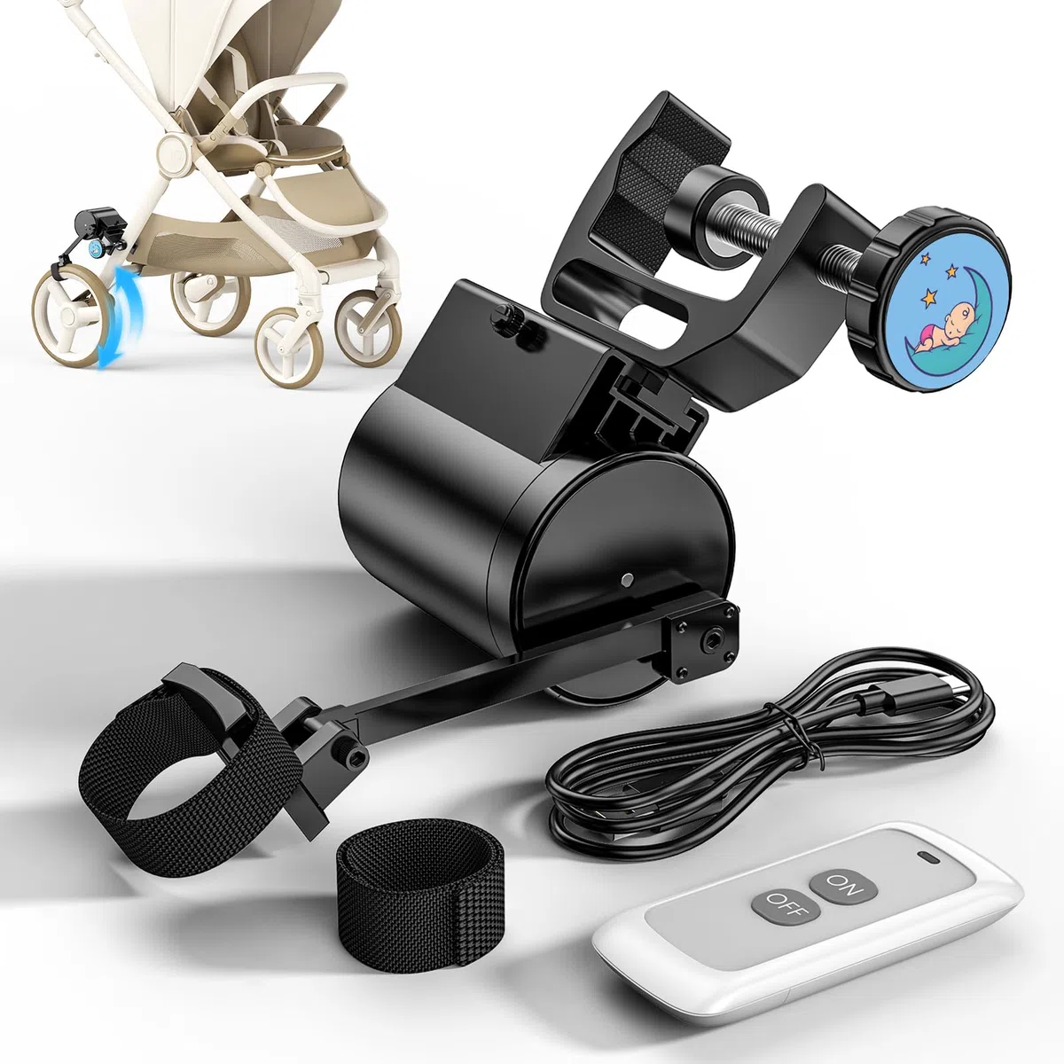 Baby Rocker Manos Libres, Deslizamiento en Curva, Instalación Sin Herramientas con Control Remoto, Mecedora Carro Bebe para Cochecitos y Sillas de Paseo (Negro)
