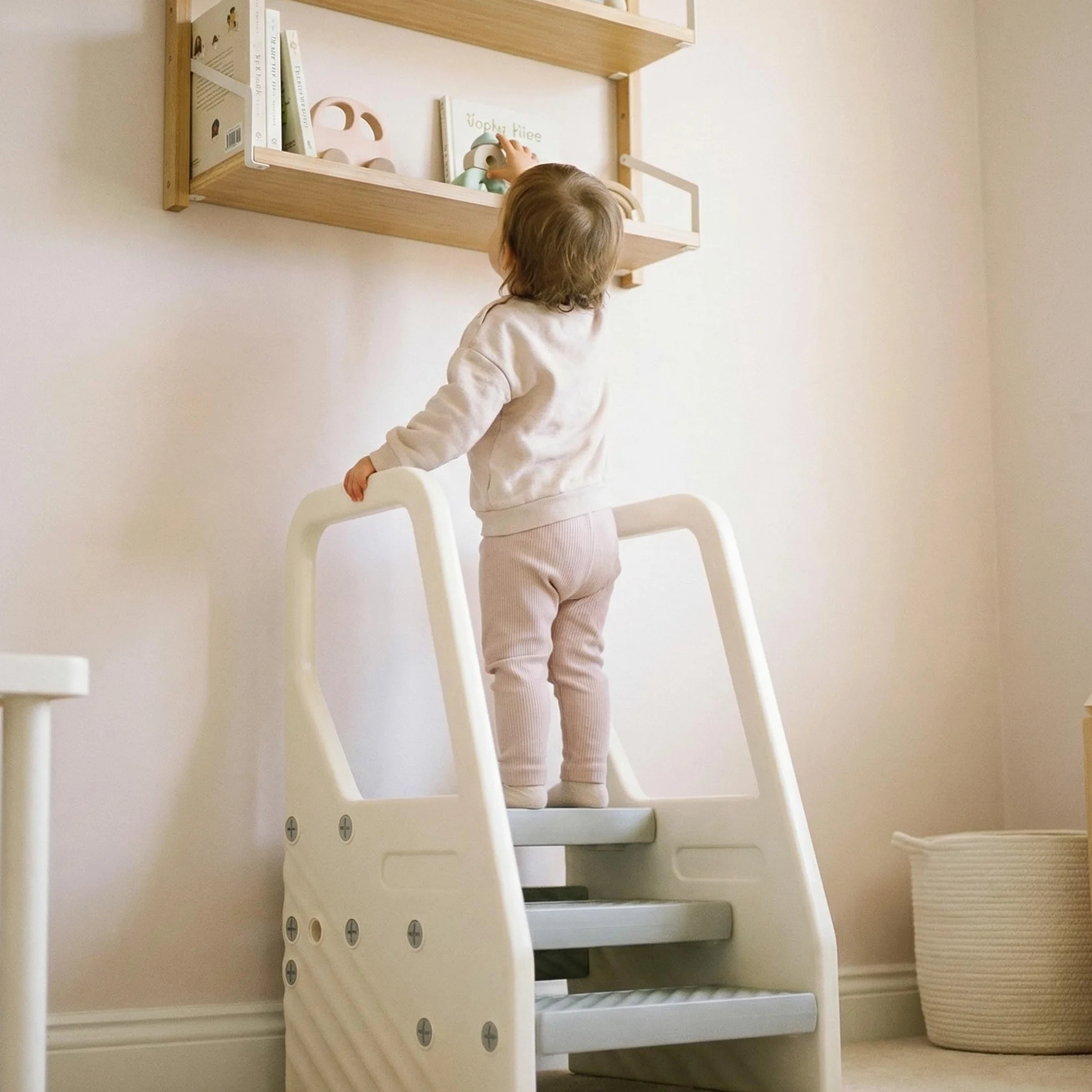 AIYAPLAY Taburete Ajustable para Niños 2-3 Peldaños, Torre de Aprendizaje, Escalera Antideslizante, Gris