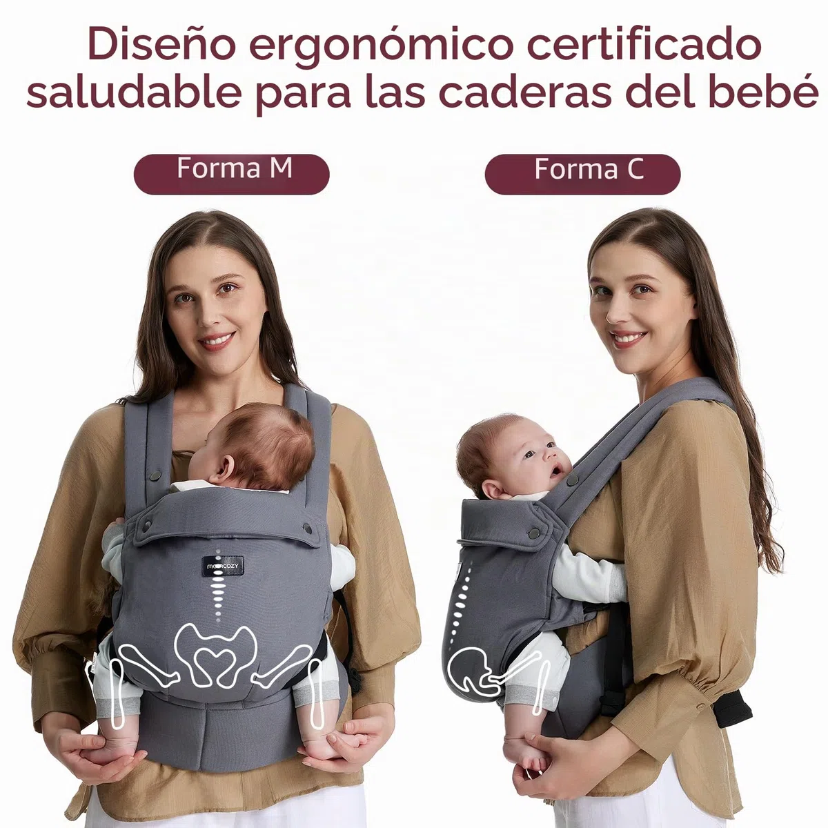 Portabebés Momcozy para recién nacidos y niños pequeños - Ergonómico, Cómodo y Ligero para niños de 3 a 20 kg, Fácil de poner, Ideal para una crianza con las manos libres, Gris