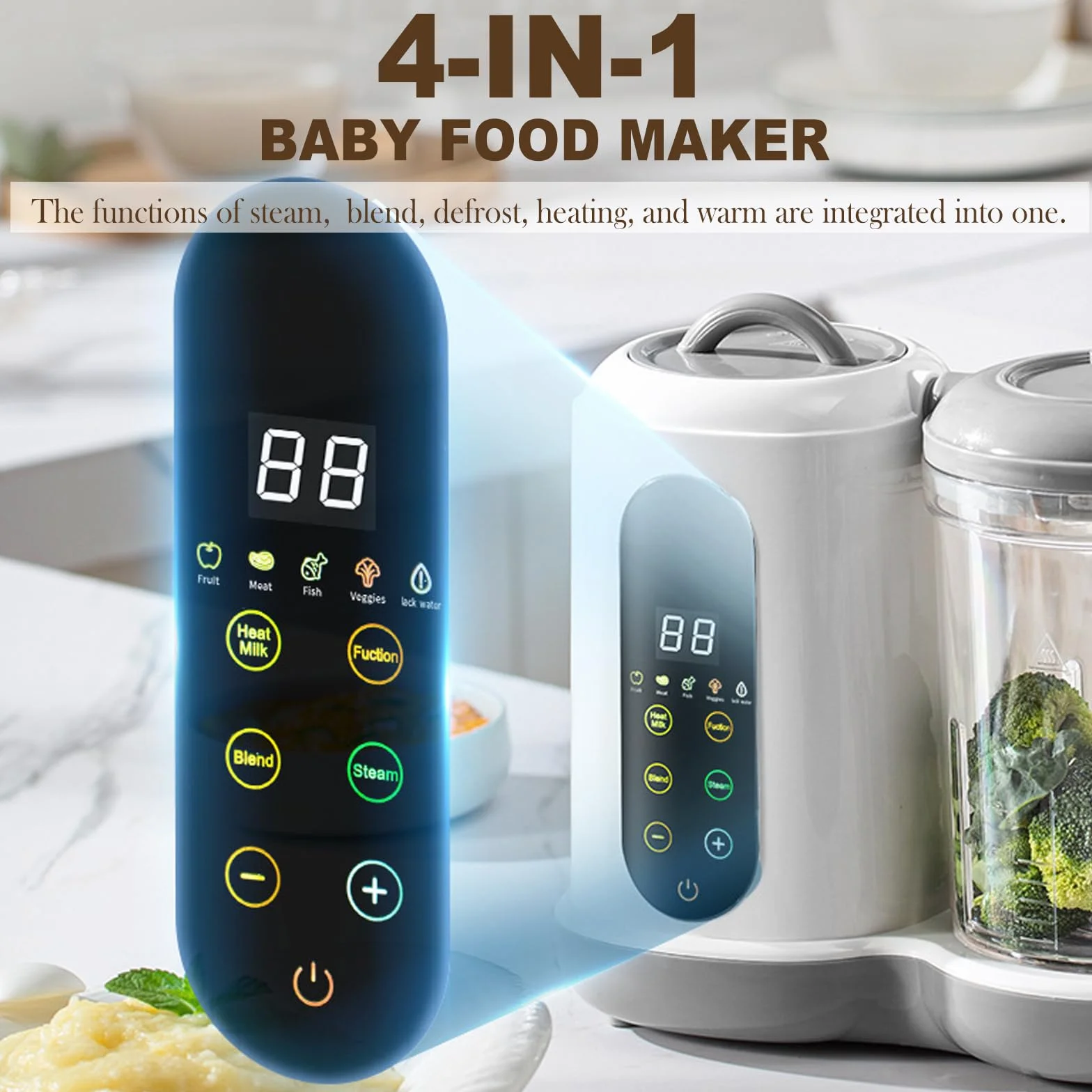 Robot De Cocina Para Bebé, Baby Food Maker Con Vapor, Mezcla Y Calentamiento, Preparador De Alimentos Para Bebés Con 4 Preconfiguraciones De Cocción
