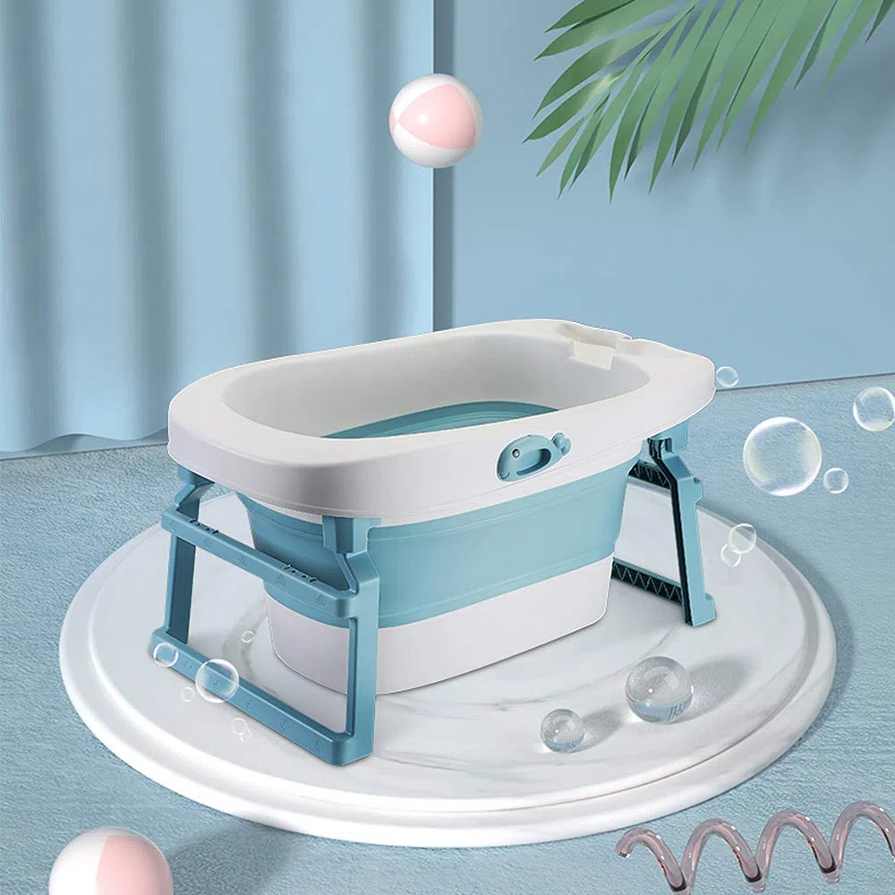Bañera plegable 3 en 1 para niños pequeños y niños,Grande bañera bebe,Bañera bebe plegable/Desde el nacimiento hasta los 3 años-3 en 1-Azul