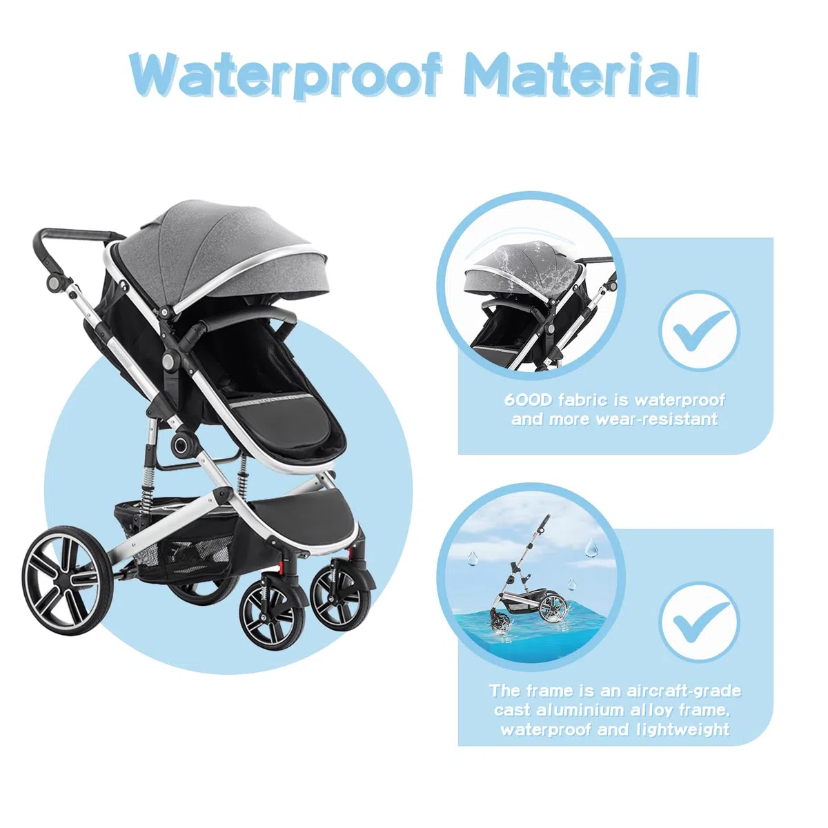 Cochecito Bebe 3 Piezas,el Chasis Delsilla de Paseo Ligera es de Aluminio, con clips para cestas de dormir,Silla de Paseo Reversible, Cubierta Para la Lluvia,Mosquitera, 0-48 Meses,22kg,Negro