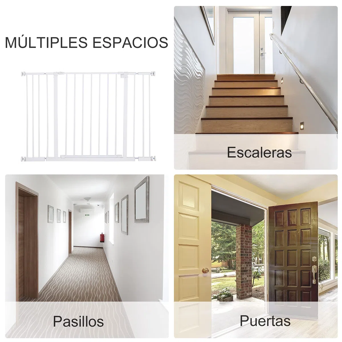 PawHut Barrera de Seguridad Longitud Ajustable 72-107 x 76 cm sin perforación de Metal, plástico Blanco