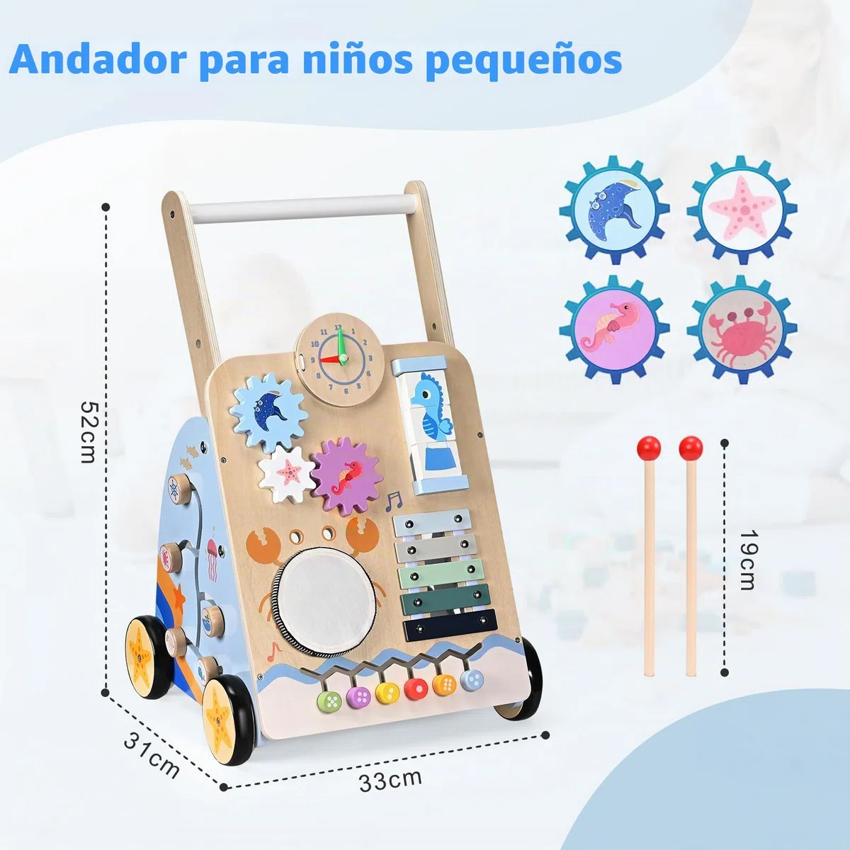 Carrito de Paseo para Bebé, 8 en 1 Juego de Motricidad para Bebé, Andador para Bebé Niño y Niña, Desarrollo cognitivo, Diseño natural y cómodo, Desde 18 meses