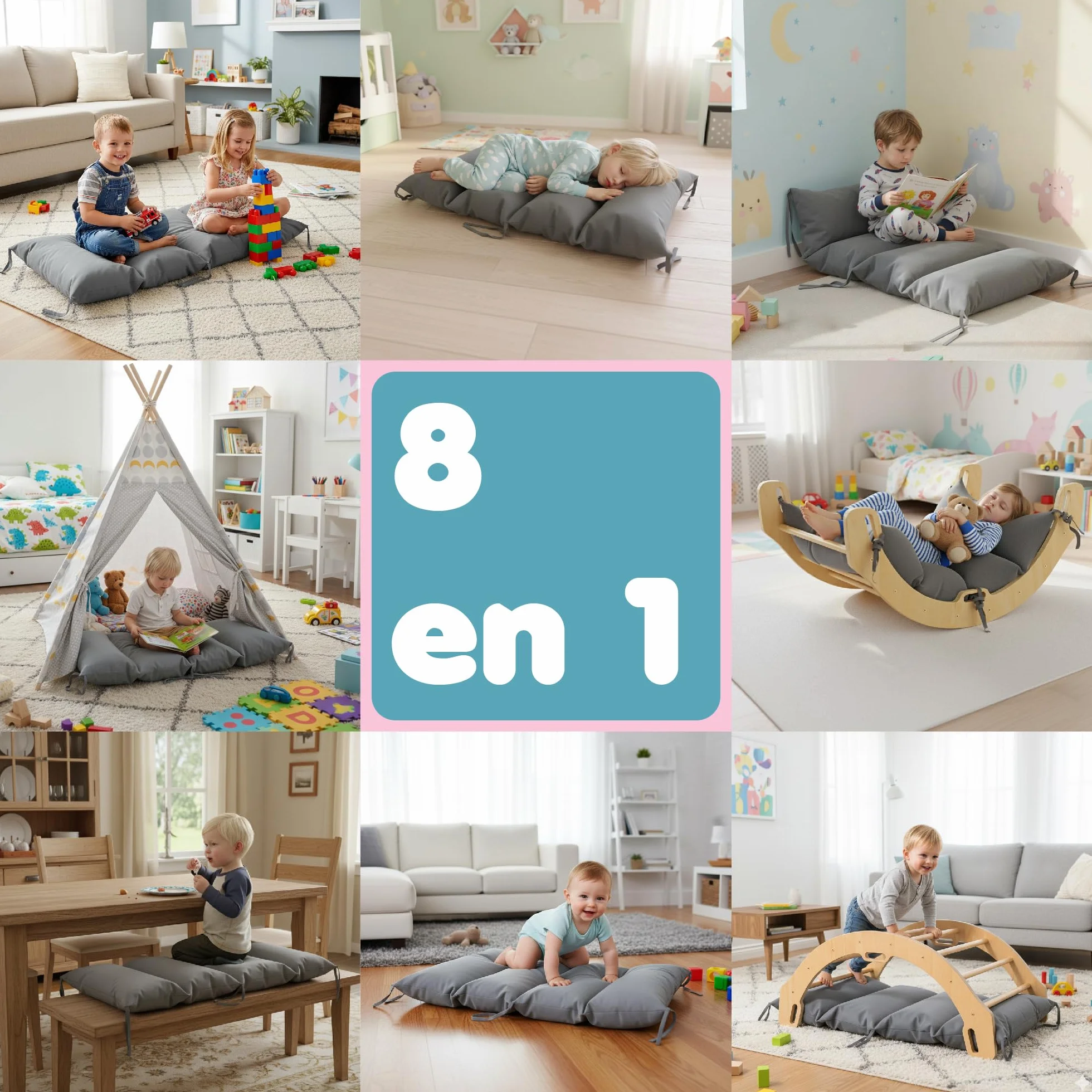 COSYLAND Cojín para Arco de Escalada para Niños 95 x 48 x 13 cm Cojín Balancín Infantil Extra Grueso y Suave Colchoneta Lavable con 6 Cintas para Leer Jugar y Descansar