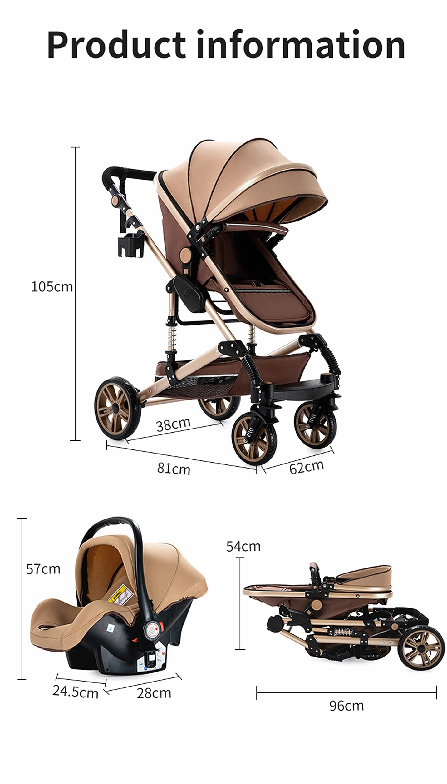Carrito Bebe 3 en 1, Carrito Bebe con Diseño Portátil Plegable de Un Clic, Carro Bebes 3 Piezas con Empuje Reversible de Dos Vías, Cochecito Tres Piezas con Accesorios (739 Red)