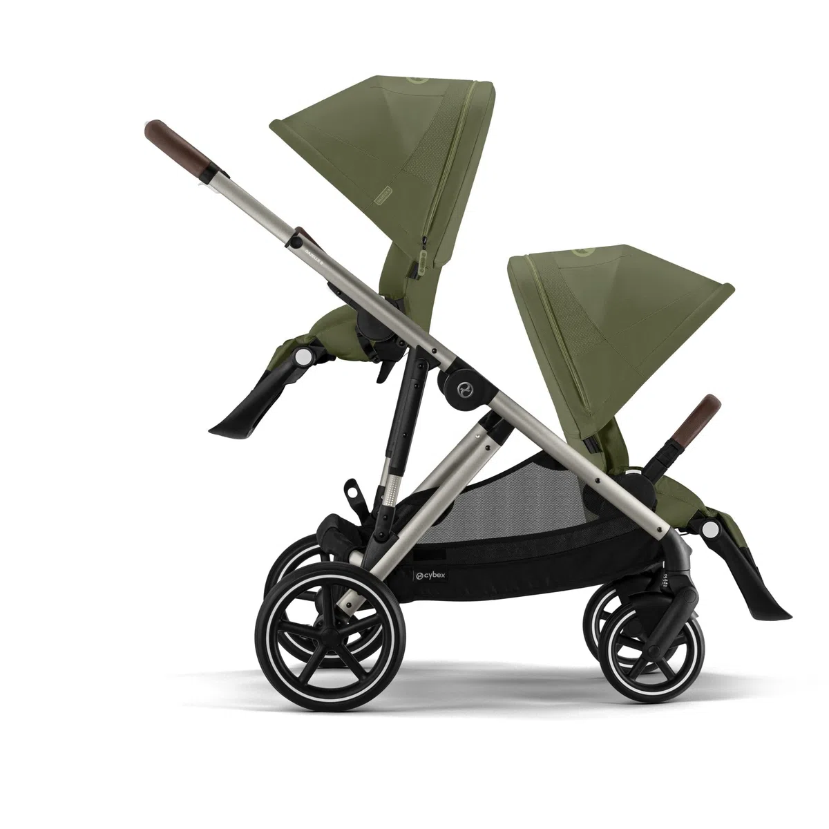 CYBEX Cochecito dorado GAZELLE S, Desde el nacimiento hasta los 4 años aprox., Máx. 22 kg (modo individual) / 2x 22 kg (modo dúo), Sistema todo en 1 con 20+ configuraciones, Verde musgo