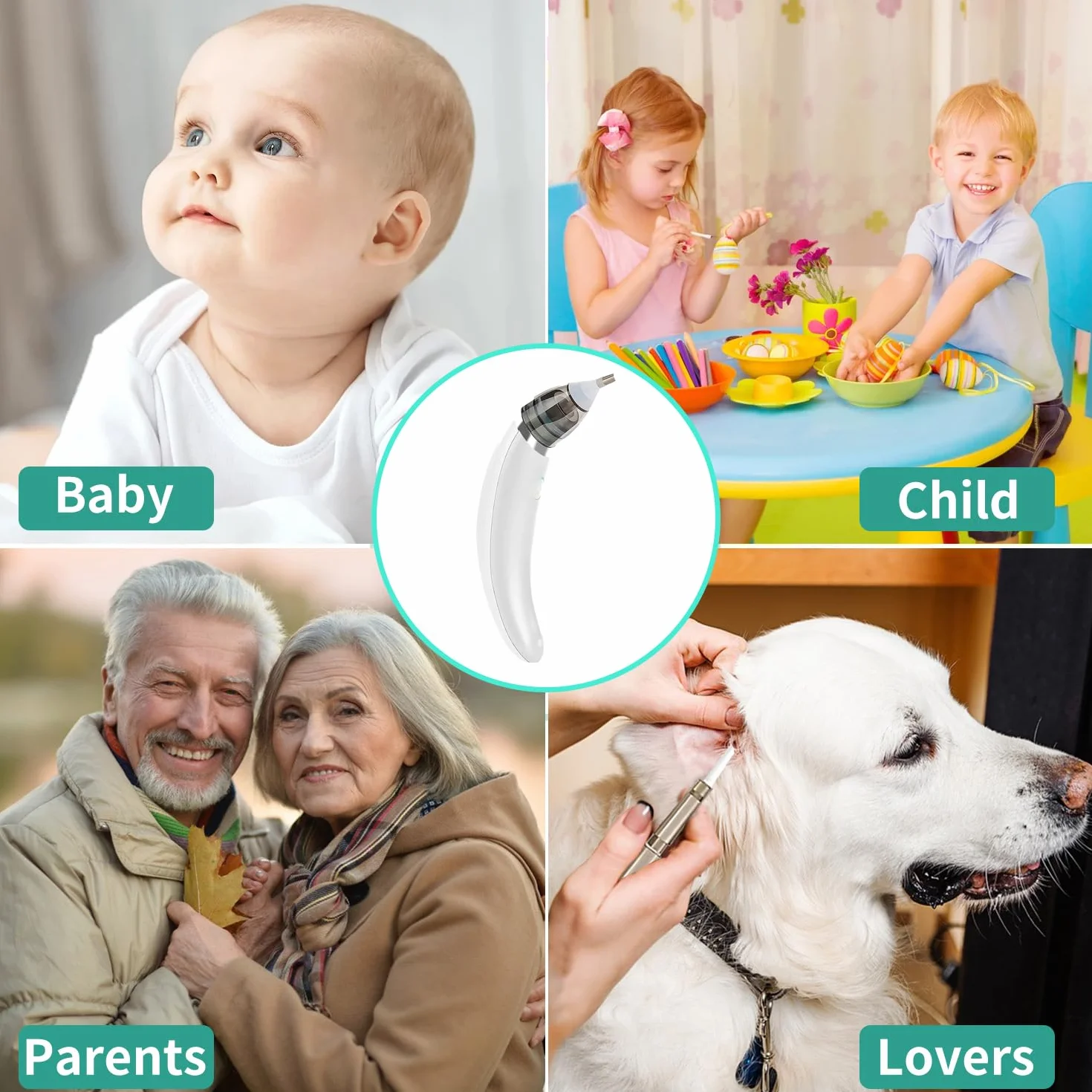 Aspirador de Cera Para Oídos, Aspirador de Oídos Eléctrico, limpiador de oídos, 5 Engranajes,Eliminación de Cera Para Oídos para limpieza Profunda, Adecuado para Niños y Adultos (Blanco-1)
