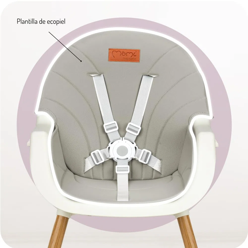 MoMi REKI Trona Bebé 3 en 1 Evolutiva, Trona hasta 36 Meses y Silla Infantil hasta 5 Años, Fácil de Limpiar, Bandeja Desmontable, Arnés de Seguridad, Reposapiés, Juguete Incluido, Gris