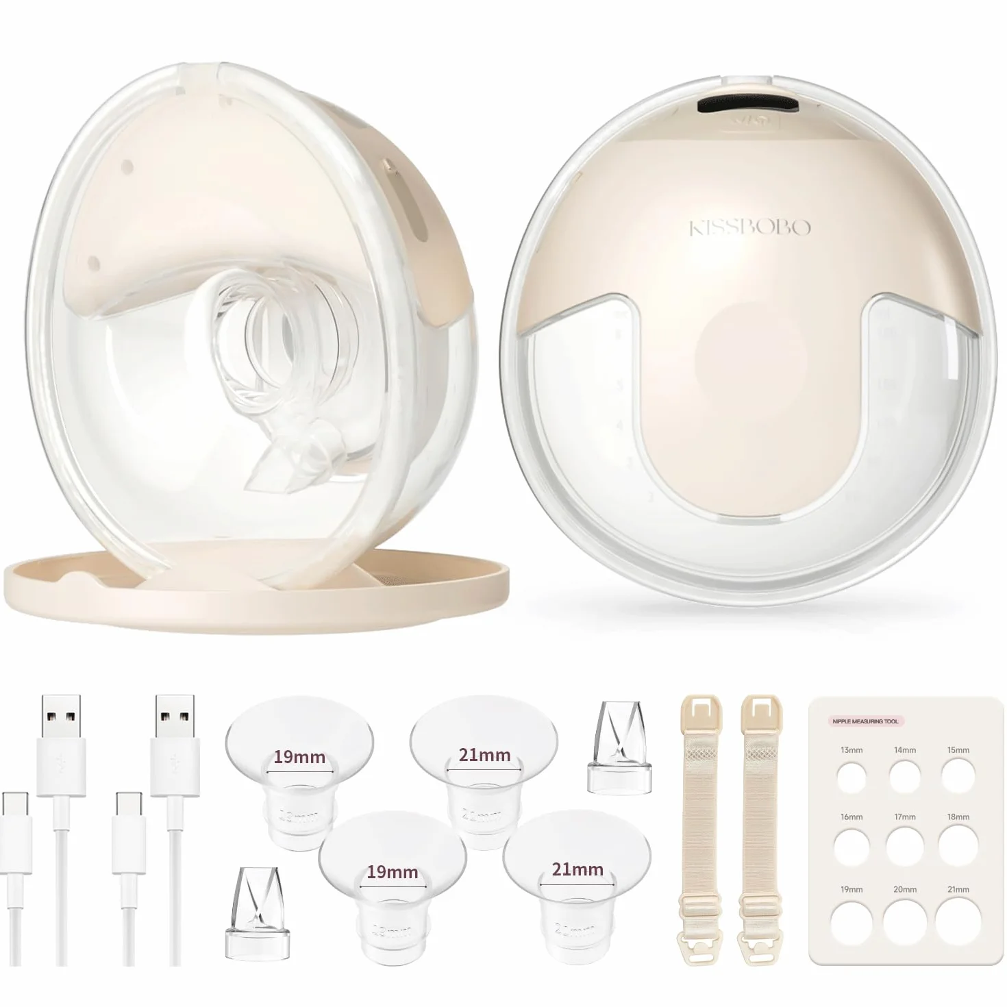 KISSBOBO K5 Sacaleches electricos doble,19 niveles 4 modos, 280mmHg fuerte potencia de succión sacaleches manos libres, indoloro saca leche materna electrico(Beige 2 Piezas)