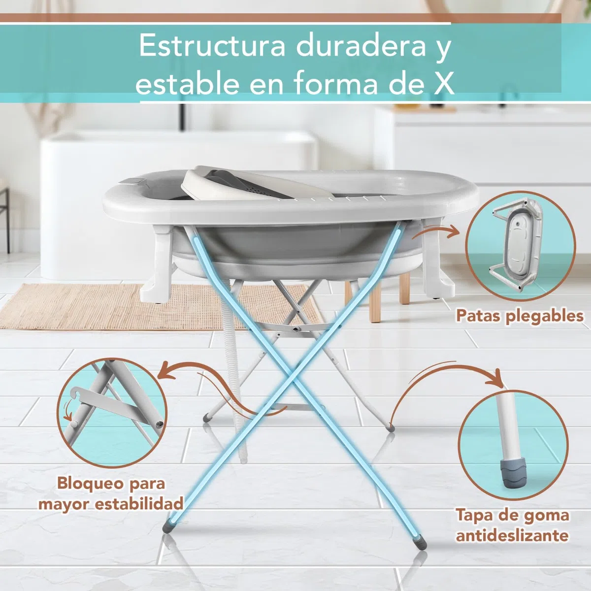 Bañera Bebe con Patas. Bañera Plegable Bebé con Silla Baño portatil Bañeras para Bebes Plegables con Soporte Metalico Antideslizante Tubo de Desagüe y Aclarador para Bebe