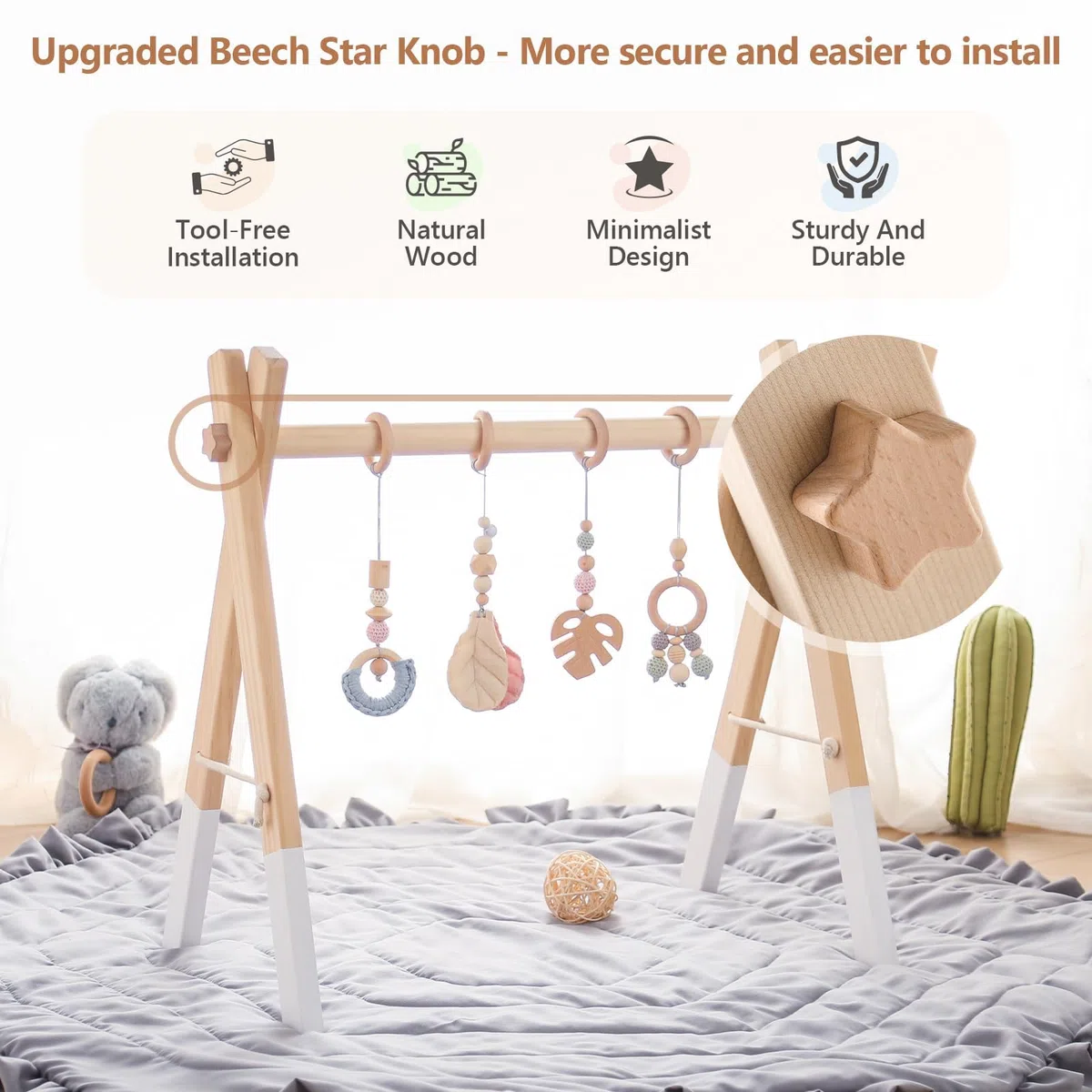 Play Arch Baby Wood Baby Gym Wood Baby Play Arch Newborn Toy Play Arch Activity Centre Baby Pink Pendant Design Detachable Play Arch Babies Wood