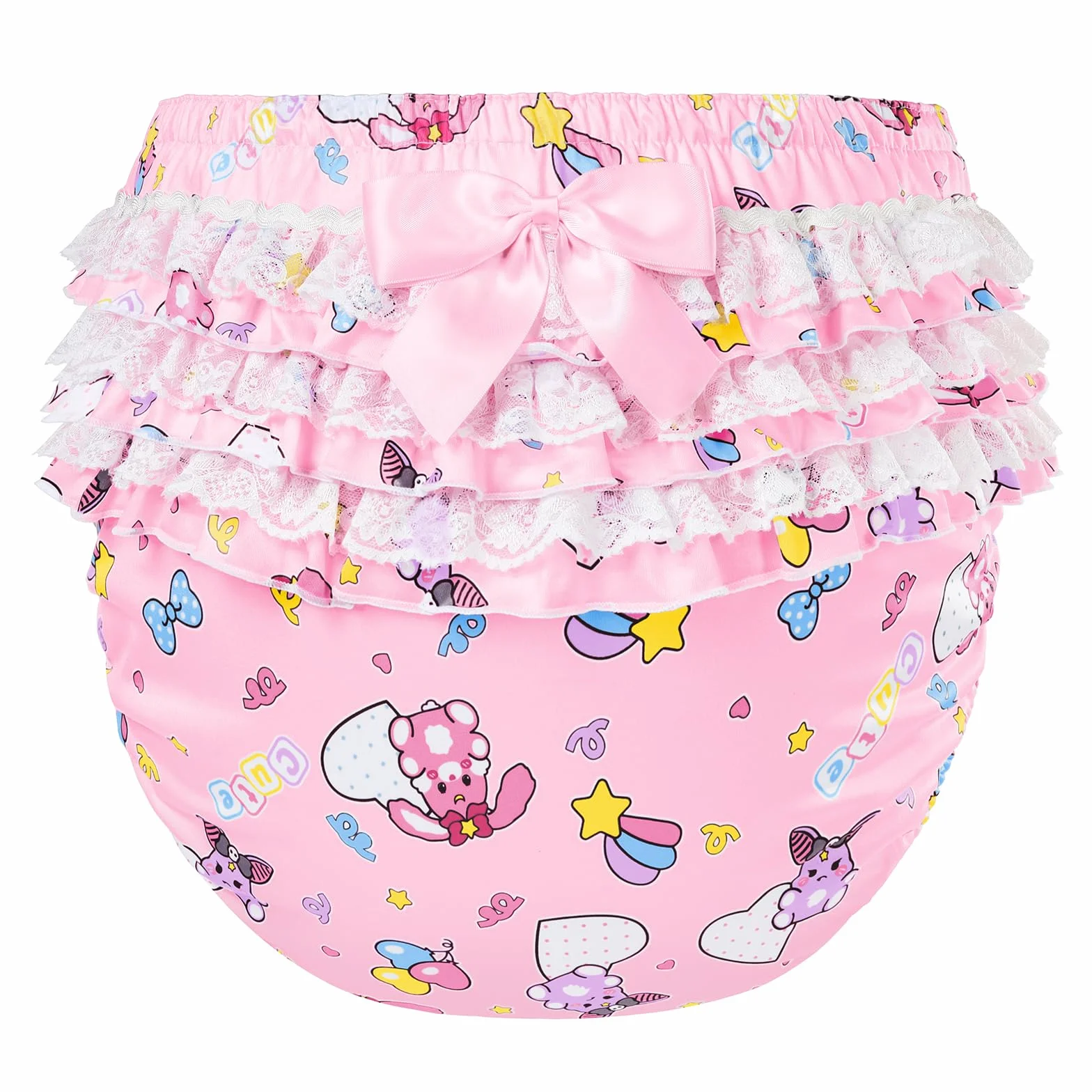 LittleForBig Sedoso lavable reutilizable impermeable con lazo de encaje fruncido bonito en bebé Usagi & Bella patrón sobre pañales adultos cubierta rosa S