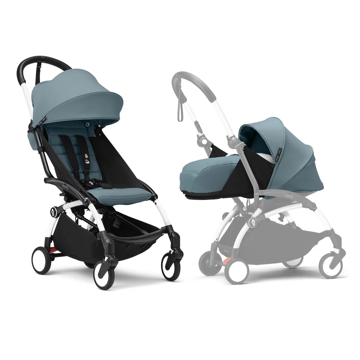 Cochecito YOYO3 de Stokke con Pack para Recién Nacido: Incluye chasis en blanco, pack color 6+ para YOYO (Aqua) y pack para recién nacidos 0+ (Aqua)