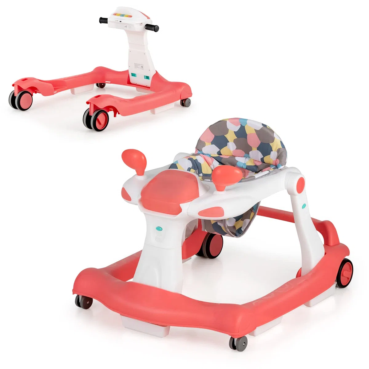 LIFEZEAL Andador 2 en 1, Caminador Plegable con Altura Ajustable 50,5-54,5cm, Andador con Música y Luz para Bebés de 6-18 meses, Desmontaje con un solo toque (Naranja)