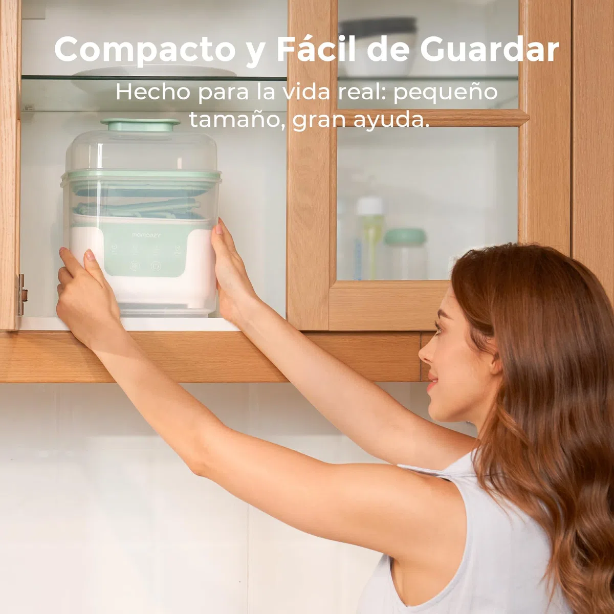 Momcozy Esterilizador y Secador Eléctrico para Biberones, Capacidad para 6 Biberones, Dispositivo 4 en 1 para Biberones, Accesorios y Extractores de Leche, con Soporte de Secado Incluido
