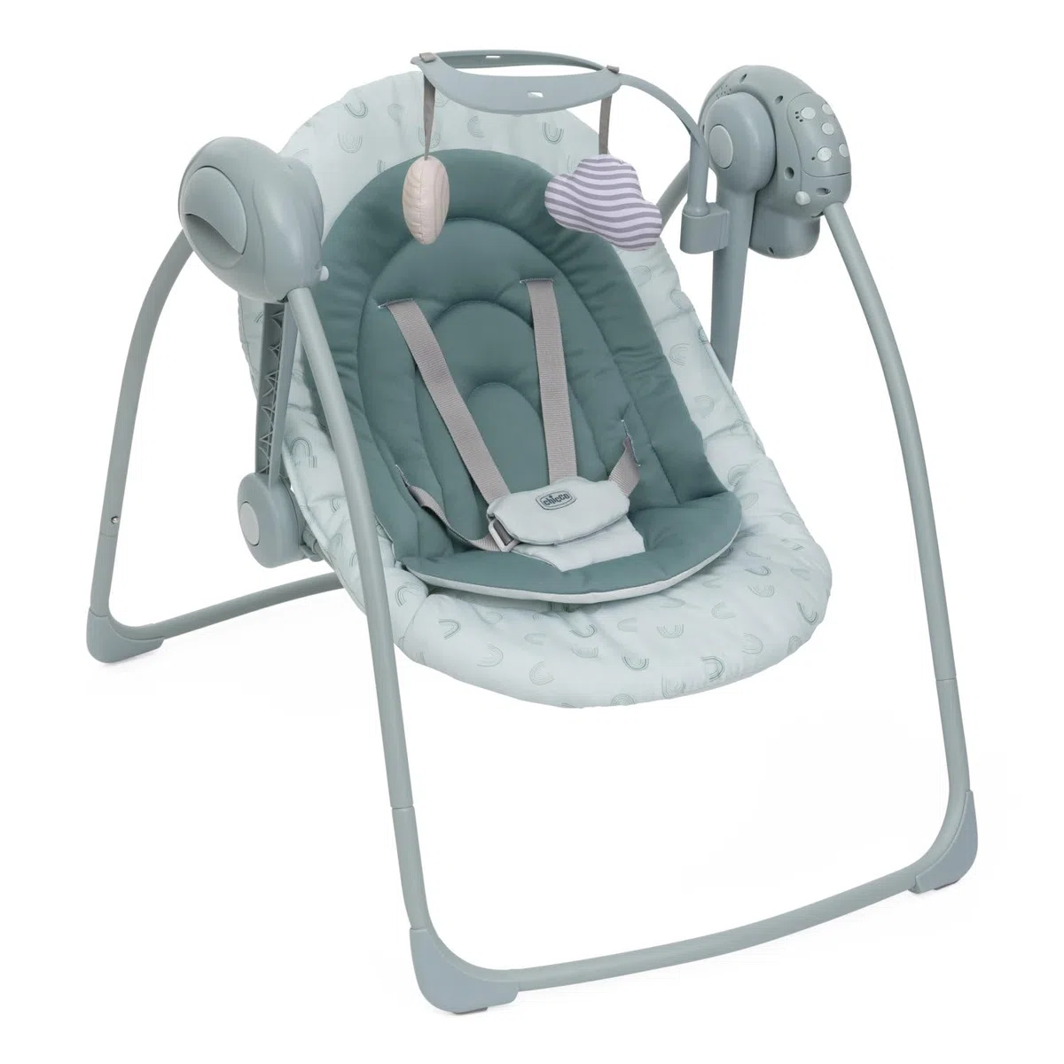 Chicco Swing&Play Columpio Eléctrico para Recién Nacidos 0 Meses+, 5 Velocidades de Balanceo, Melodías Relajantes, Plegable, Compacto y Ahorra Espacio, Respaldo con 2 Posiciones, 0 Meses
