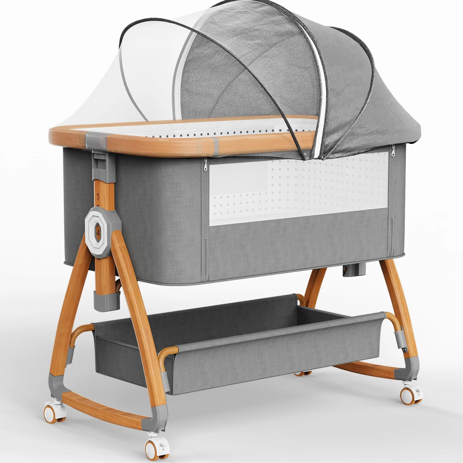 NIKYJM Cuna Bebe,3 en 1 Cuna Colecho Moises para Bebe Portatile 6 Velocità Regolabile in Altezza e Inclinazione con 4 Freni Sulle Ruote