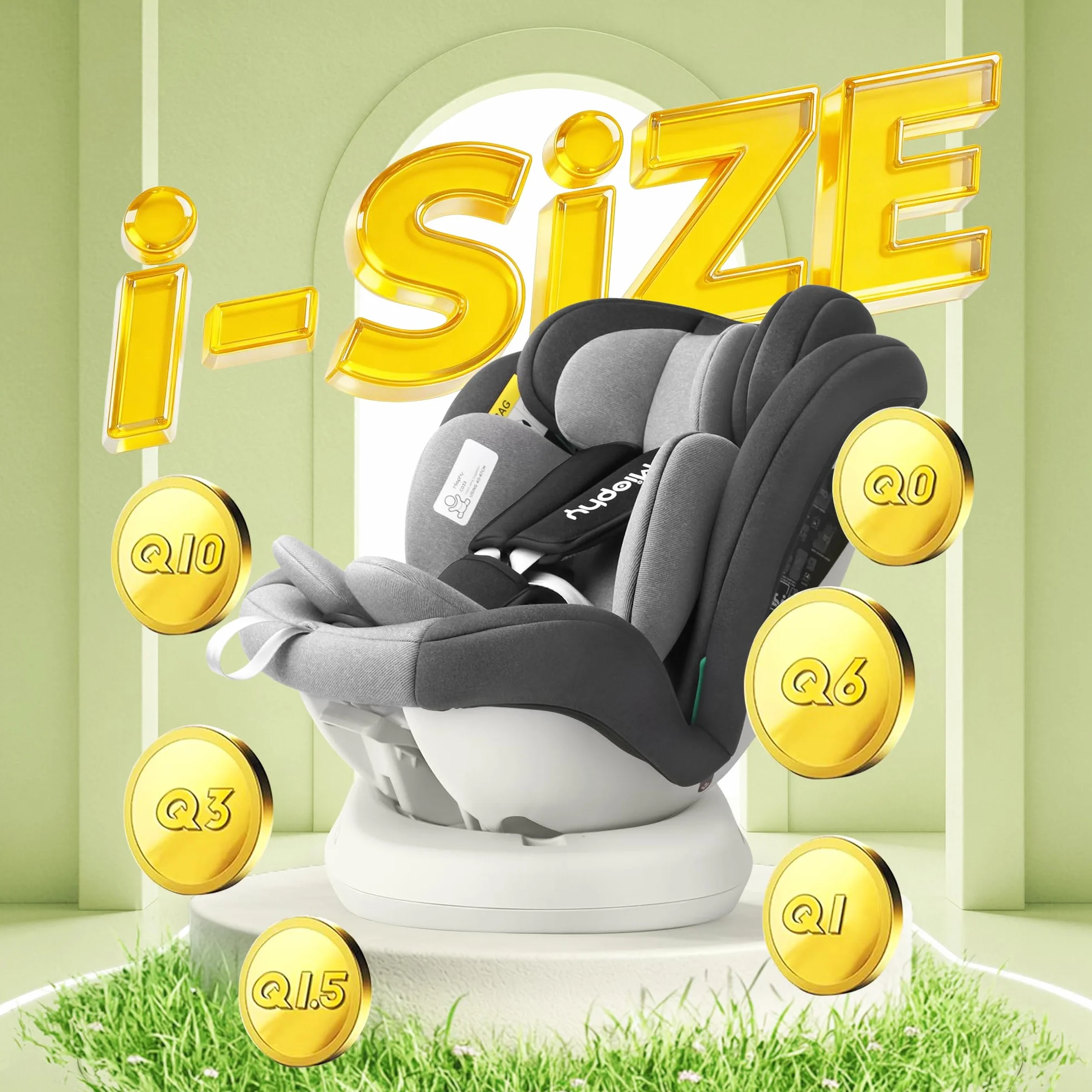 i-Size Giratoria 360º Silla de Coche, Grupo 0+123, 0-12 años, 40-150 cm, Silla Coche con isofix y Top Tether, Arnés de 5 puntos, Norma ECE R129/04