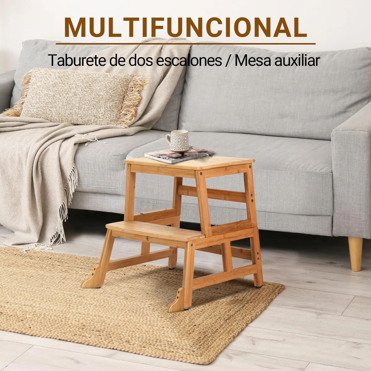 COSYLAND Torre de Aprendizaje Desde 18 Meses - Torre Aprendizaje para Niños - Protección Antivuelco y Barra de Seguridad - para Baño, Habitación Infantil y Cocina - Color Bambú