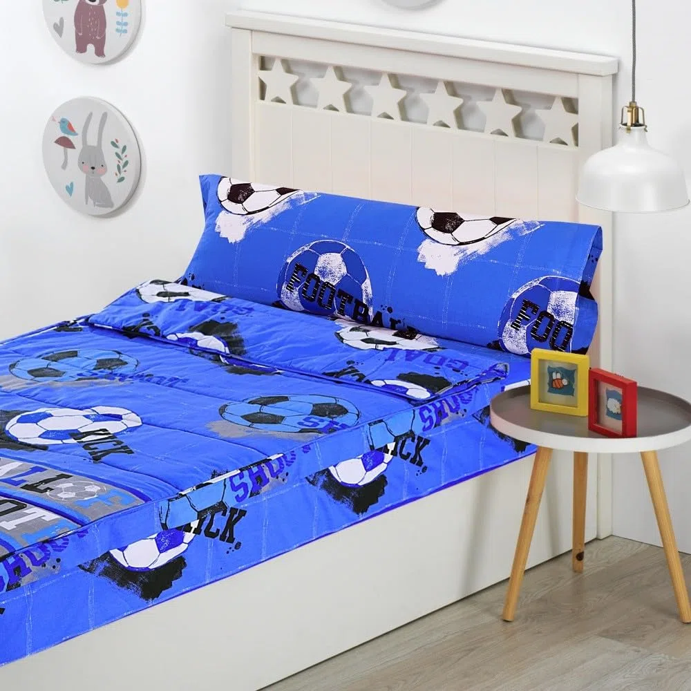 DHESTIA HOME Saco Nórdico con Cremallera Edredón Ajustable Cama Infantil Fútbol Quick Color Azul Talla Cama 105