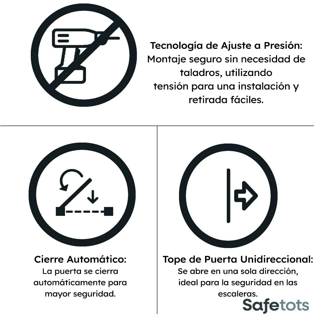 Bettacare Puerta de Seguridad Automática de Cierre, 68.5cm - 75 cm, Blanca, Puerta de Seguridad con Ajuste a Presión, Puerta de Bebé, Barrera de Seguridad para Puertas Pasillos y Espacios