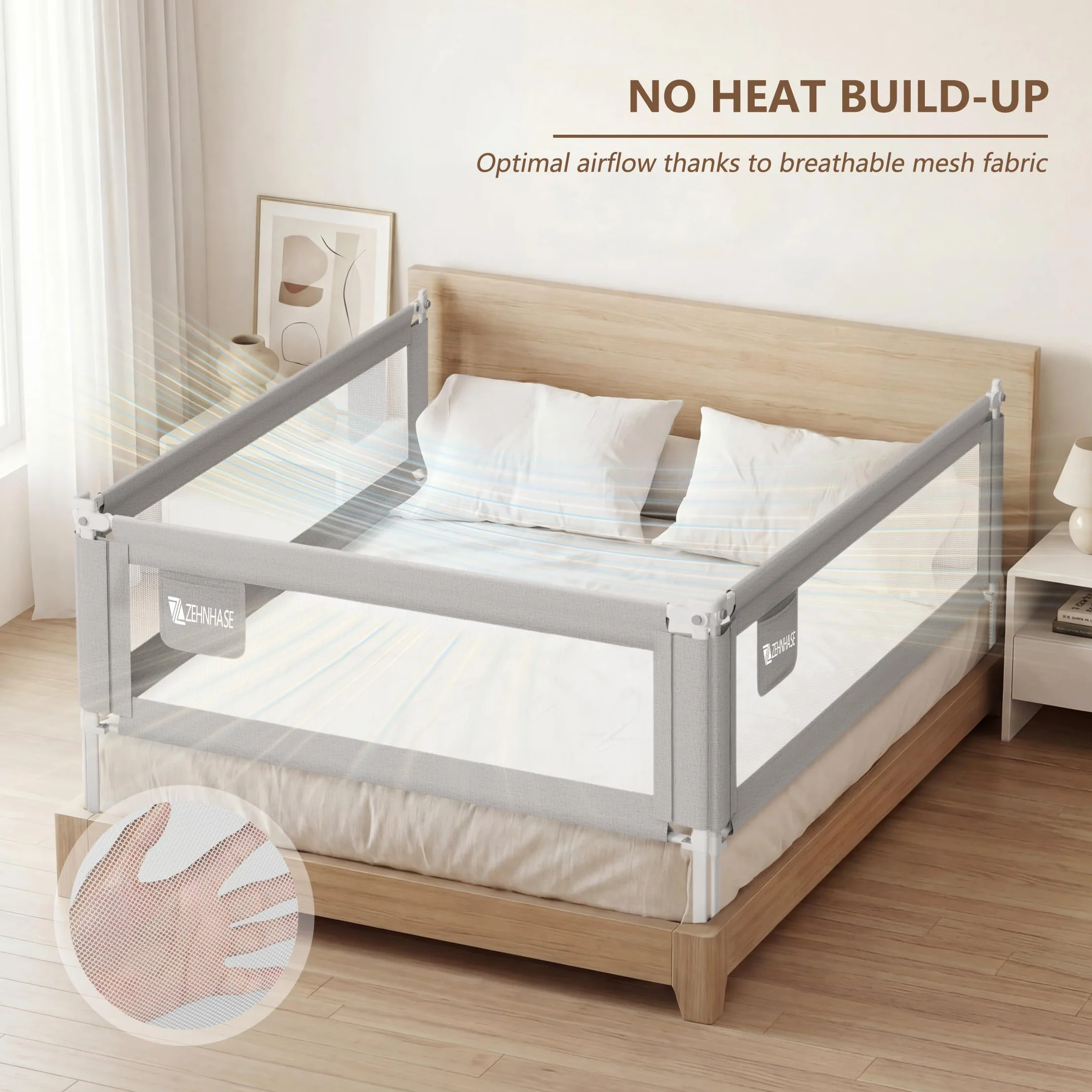 Barandilla de Cama para Bebés, Barrera de Cama para Niños Colchón Doble, Tamaño Completo Queen y King, Gris, 190cm, 1 Lado
