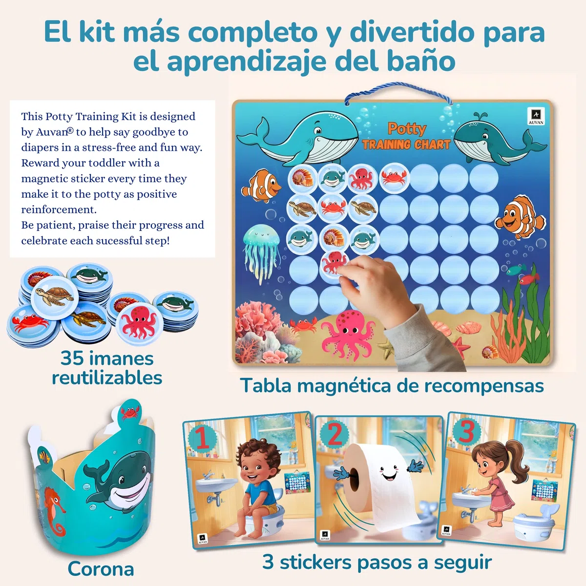 NUEVO Orinal 3 en 1: Orinal bebe, adaptador wc niños y taburete. Kit potty training para motivar el aprendizaje, con tabla de recompensas y accesorios. Orinales infantiles. Regalos para bebés.
