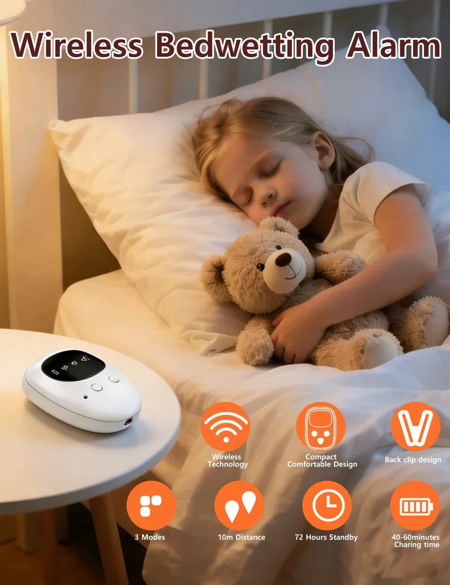 Alarma de Enuresis Inalámbrica para Niños y Niñas, Recargable USB-C, 3 Modos de Alerta, Diseño Compacto para Entrenamiento de Orinal Nocturno