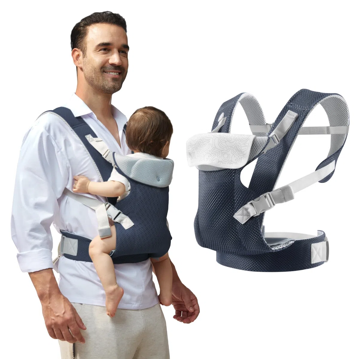 IULONEE Mochila Portabebes para Niños Multifunción Porteo para Bebés Delantera y Trasera Baby Carrier Wrap Ergonómicas Portabebés Recien Nacido Ajustable Porteo Bebe Niños de 3-36 Meses (Azul Marino)