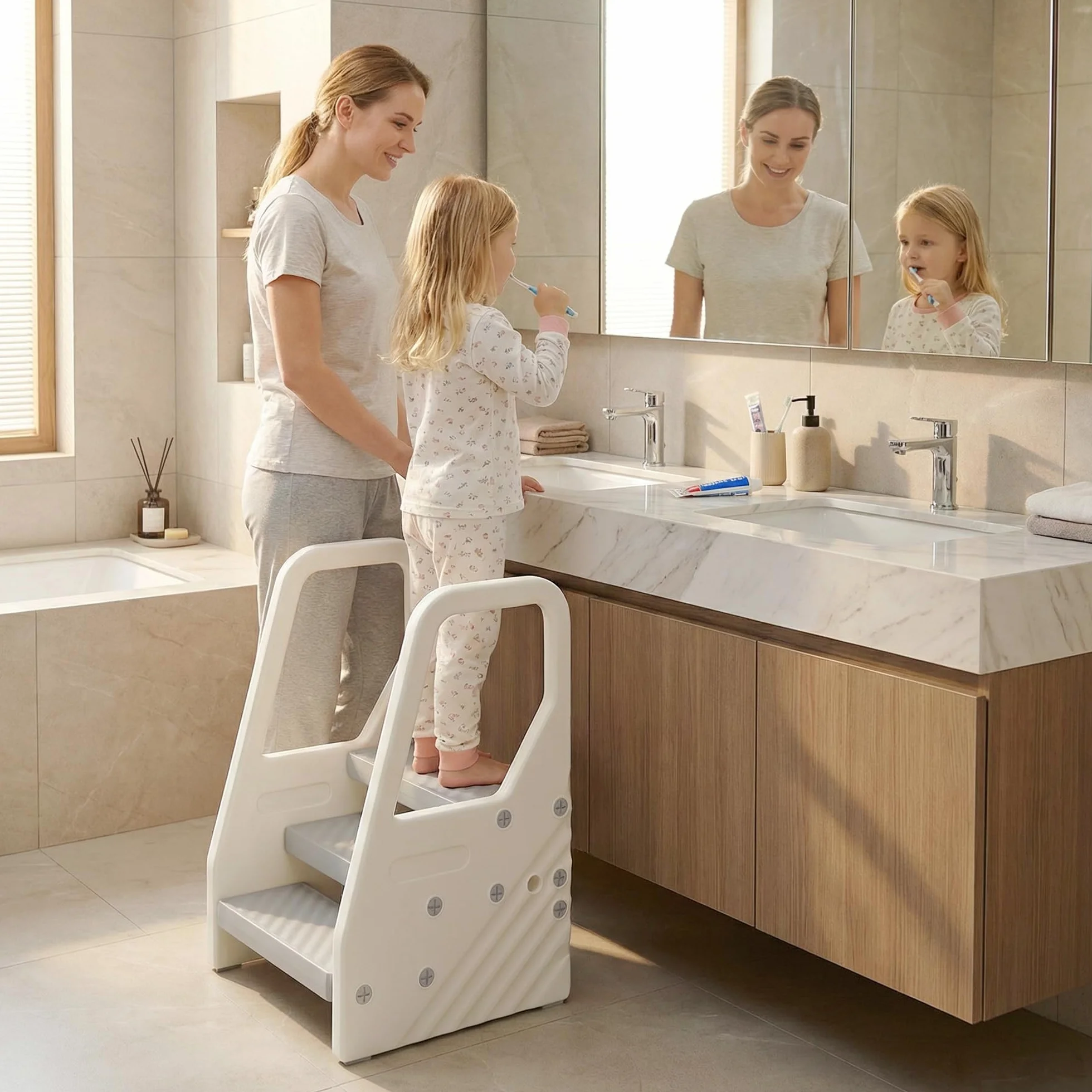 AIYAPLAY Taburete Ajustable para Niños 2-3 Peldaños, Torre de Aprendizaje, Escalera Antideslizante, Gris