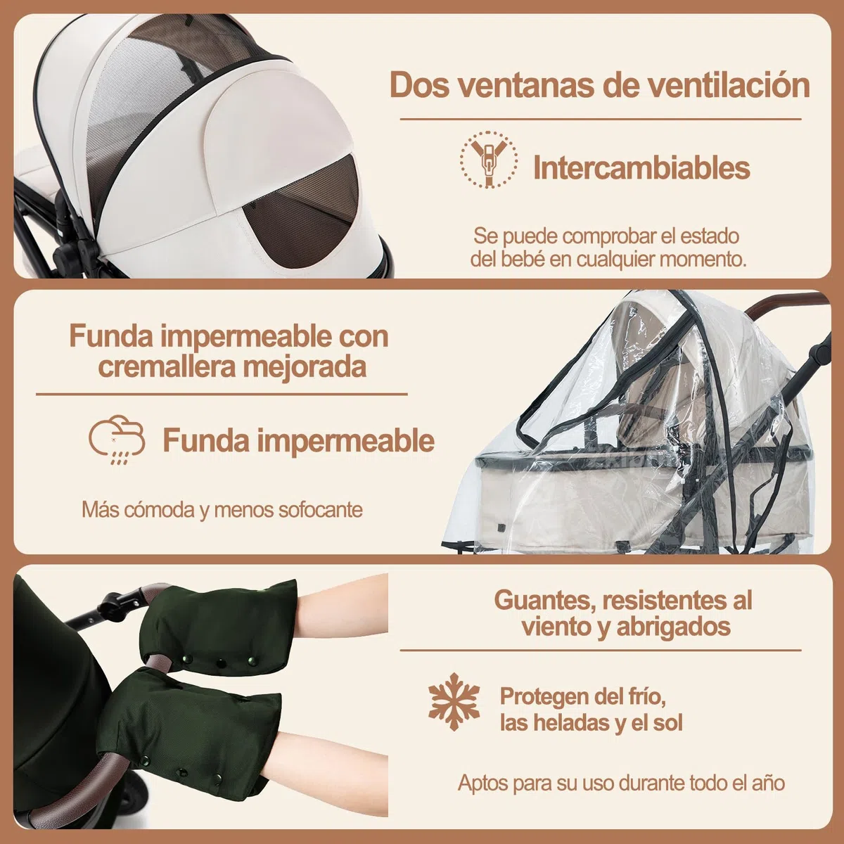 Zkiprm Cochecito 3 en 1, Sistema de viaje con asiento de coche, cochecito y capazo, reposabrazos ajustables, revestimiento de lluvia, mosquitera, guantes chasis de aluminio, Para niños de 0 a 4 años