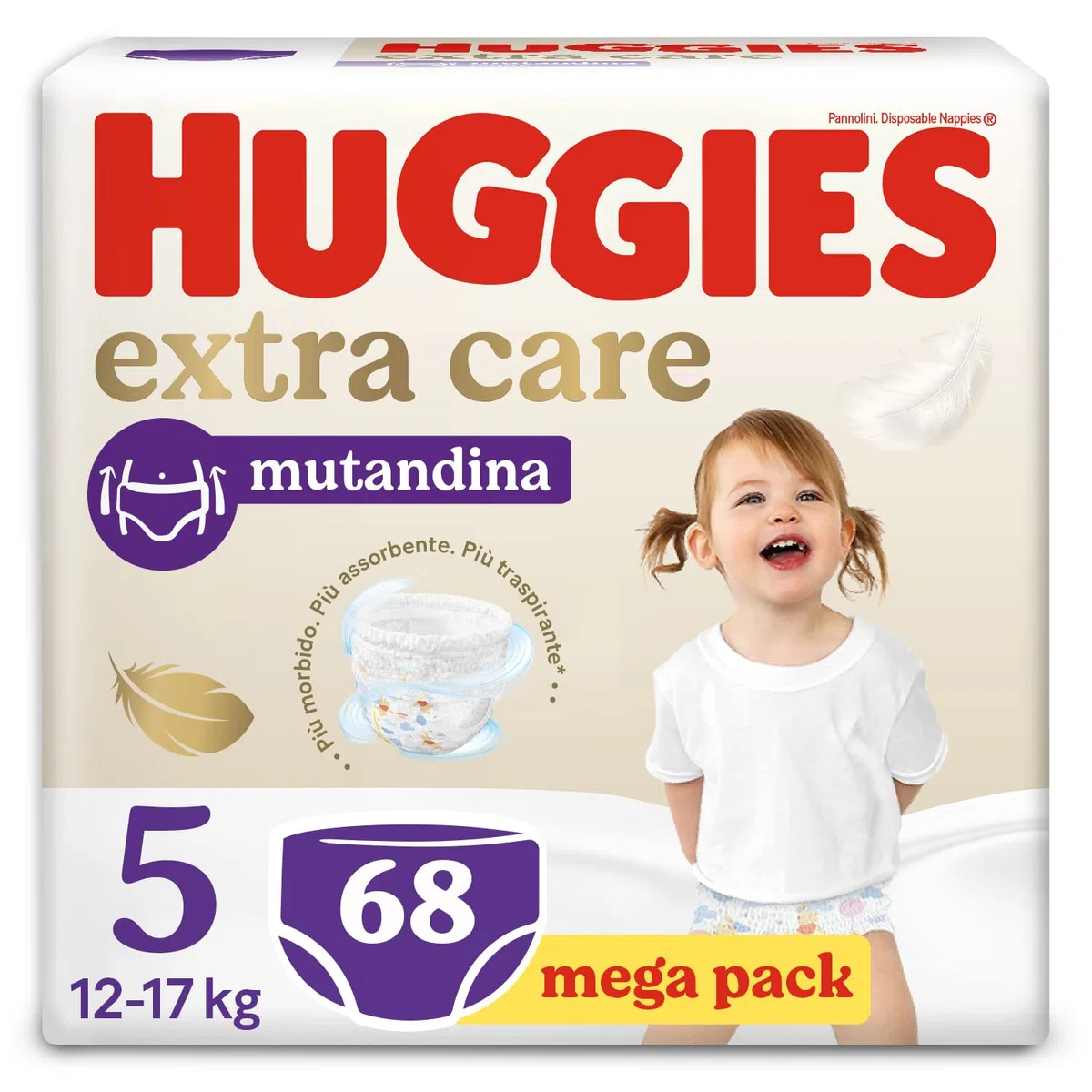 Huggies Extra Care - Braga ultra absorbente, talla 5 (12-17 kg), paquete de 68 pañales