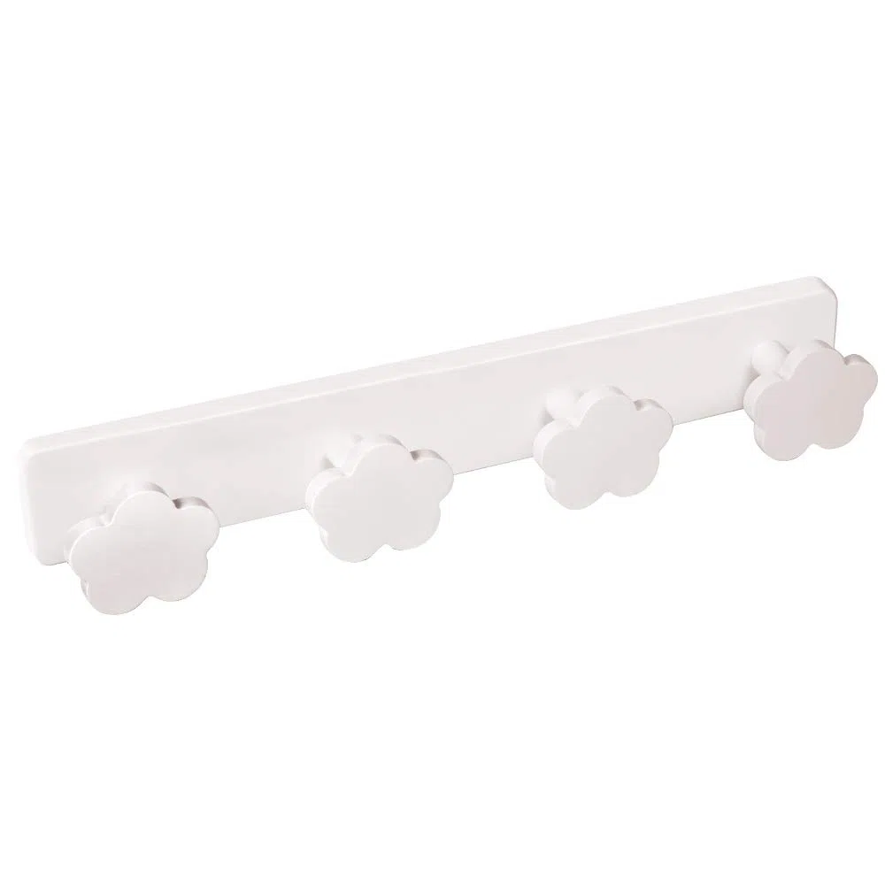 POMOLINE Percha Pared Habitación Bebé Nubes Blancas | Madera lacada, Base plástico resina ABS, 410x60MM