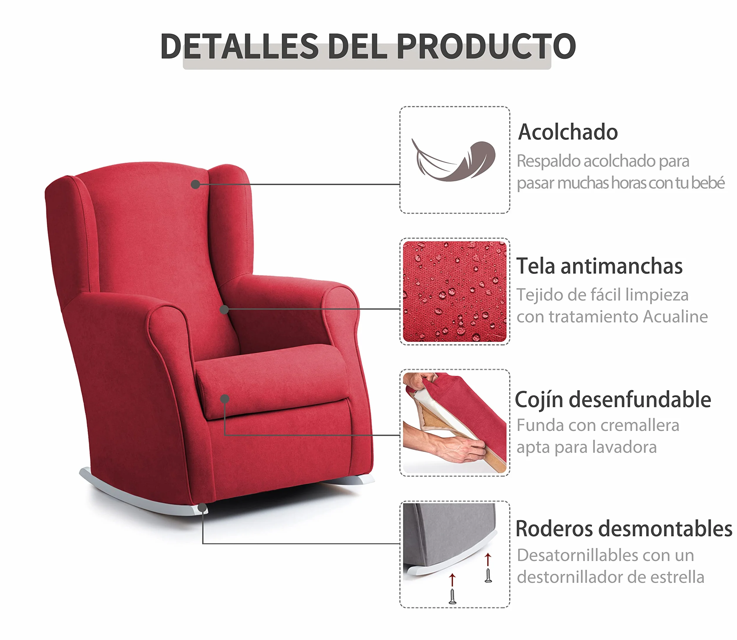 Sillón de Lactancia Roma 100x74x77 cm Tela Antimanchas Beige Madera Wengué