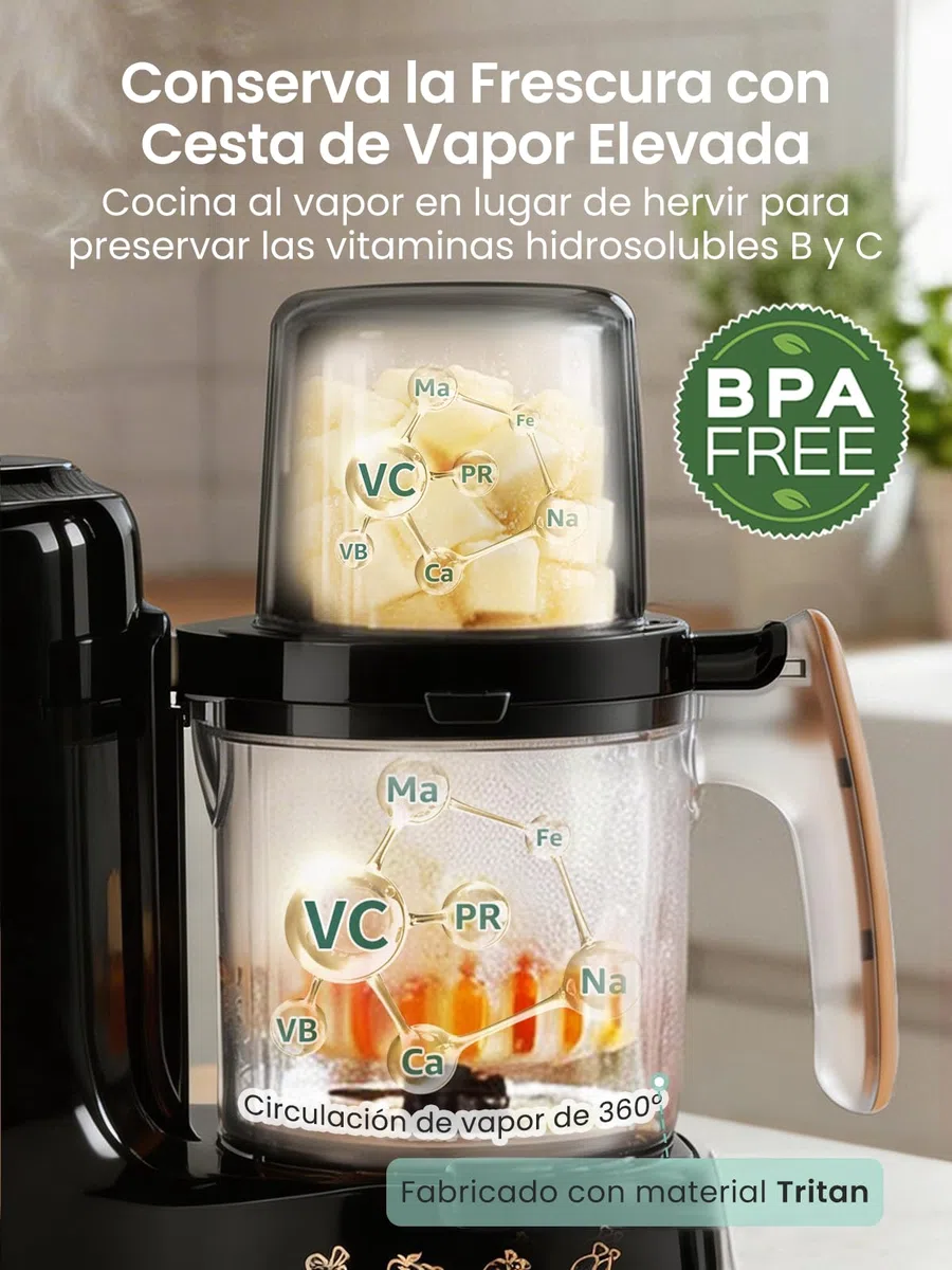 Grownsy Robot de Cocina para Bebé 6 en 1 con Doble Cesta Vapor - Cocina al Vapor, Tritura, Esteriliza, Descongela y Calienta, Comida Casera Saludable, Sin BPA