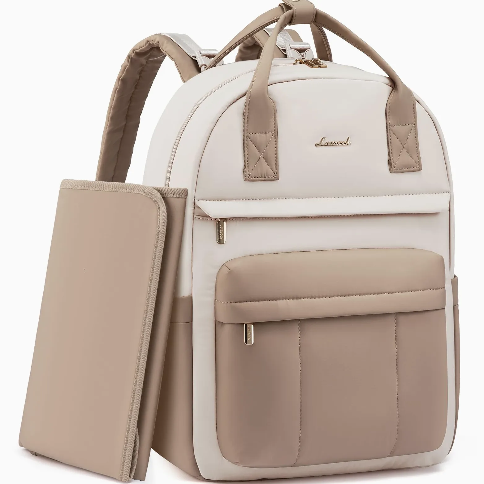 LOVEVOOK Mochila para pañales para bebé, bolso cambiador grande, Beige Caqui, medium, Casual
