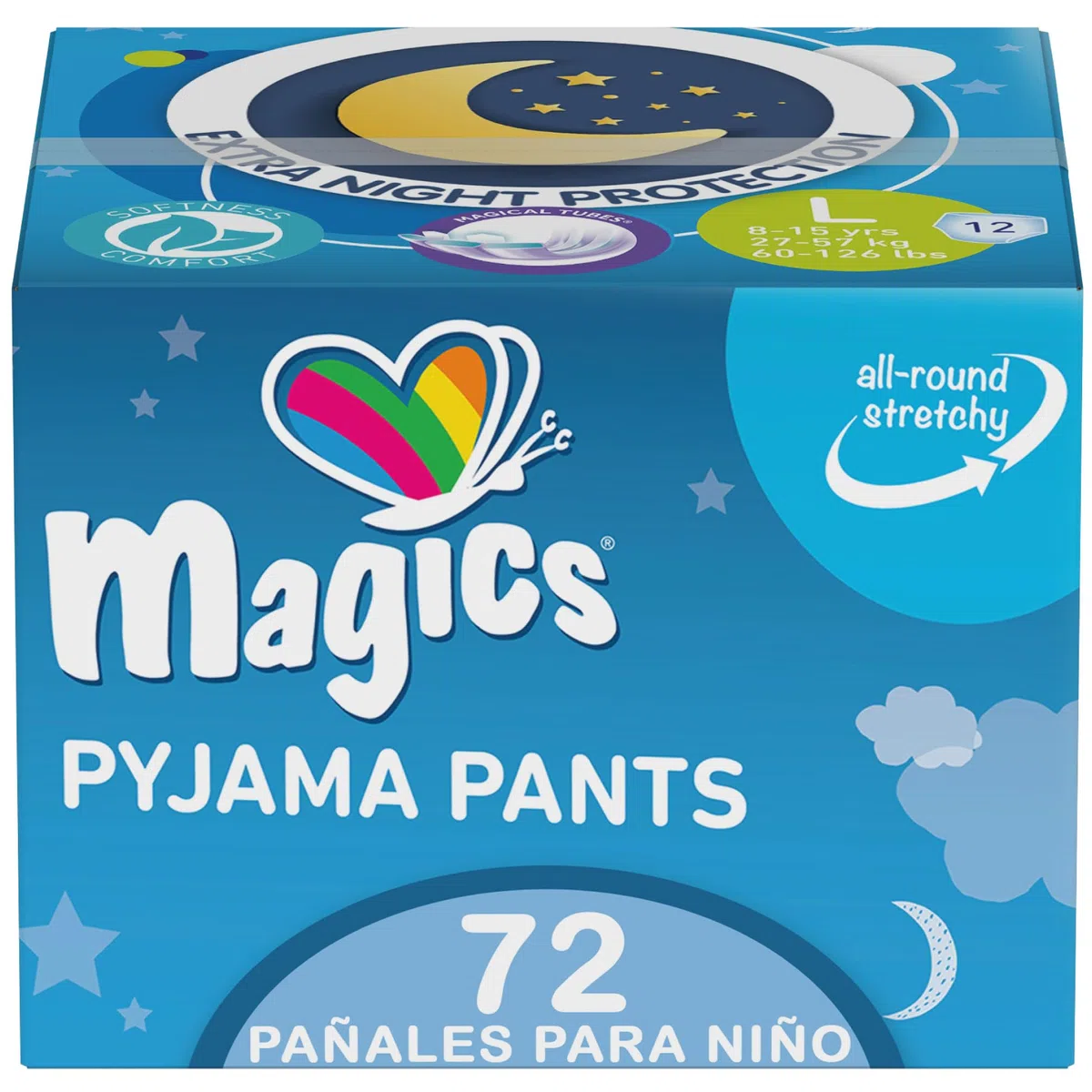 Magics Pyjama Pants - 24x Pañales para Niño 8-15 Años - Talla L (27-57 kg) - 72 Pañal por Durante la Noche con Protección Anti-Fugas, 6 Paquetes de 12