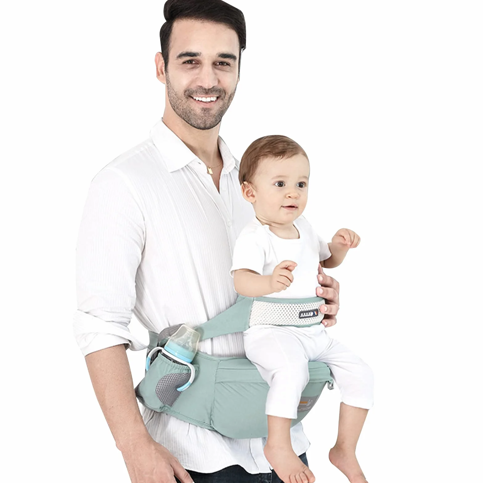 SONARIN Portabebé Asiento de Cadera Ergonómico Taburete de Cintura Algodón con Cinturón de Seguridad Verde
