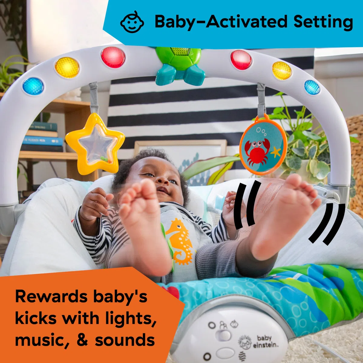 Baby Einstein, Hamaca musical para bebs Kick to It Neptune, de la coleccin Ocean Explorers, unisex, para edades de 0 a 6 meses hasta 9 kilos