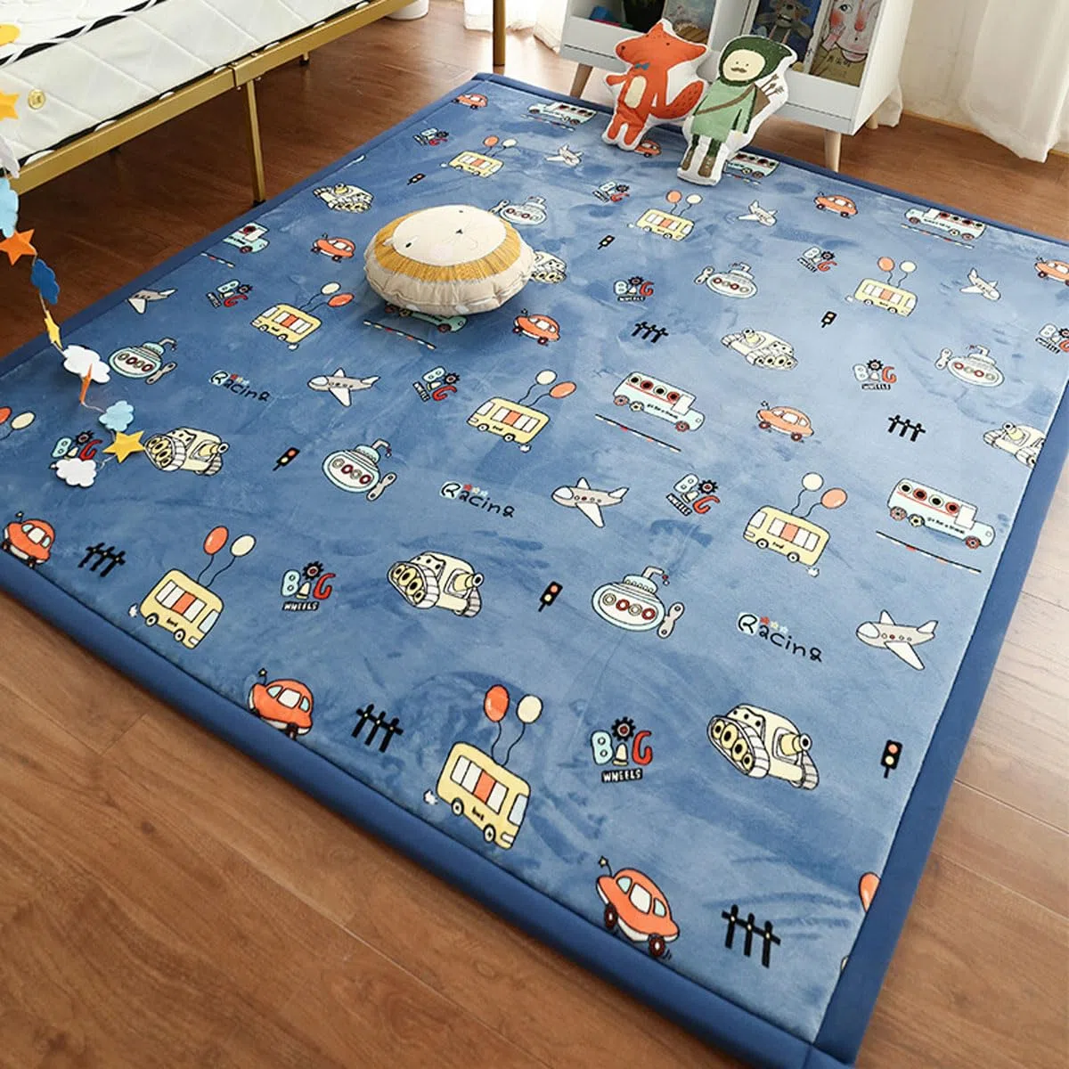Alfombra Infantil para Dormitorio Cuarto de Jugar, Alfombra Engrosamiento 2.5cm Coral Terciopelo, Alfombra Habitación Infantil -Bus-80 * 150cm