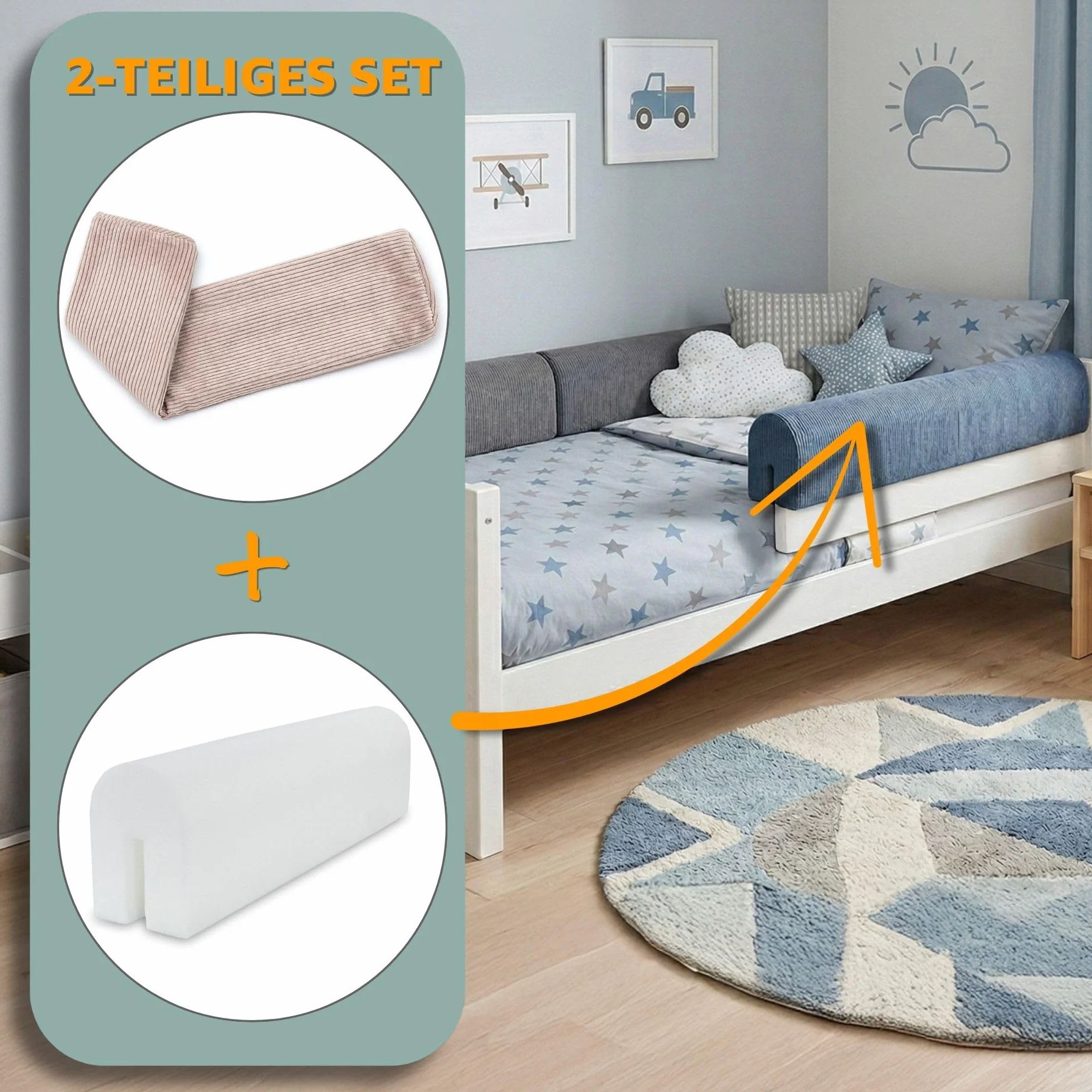 Totsy Baby Chichoneras Cuna Parachoques cunas Bebe 90 cm - Protector Anti caida y Golpe Espuma de Barrera Seguridad niños y niñas para Cama Protection de Valla y Borde Infantil Pana Oeko-Tex Beige B