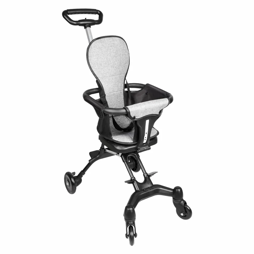 Cochecito compacto – hasta 25 kg, reclinable, plegable con portavasos, revestimiento de lluvia, capucha parasol (UPF 50+), cesta XL-30 x 55 x 86,5 cm, color gris + negro
